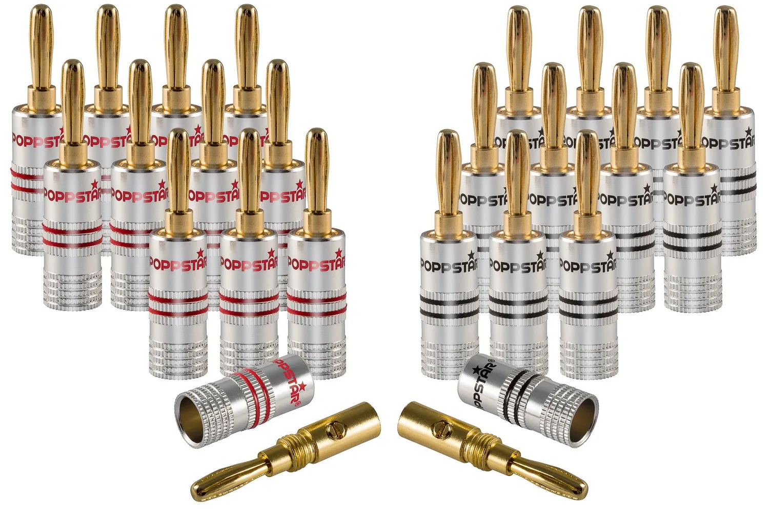 Poppstar Bananenstecker High End 24k 2er rot schwarz 6mm²