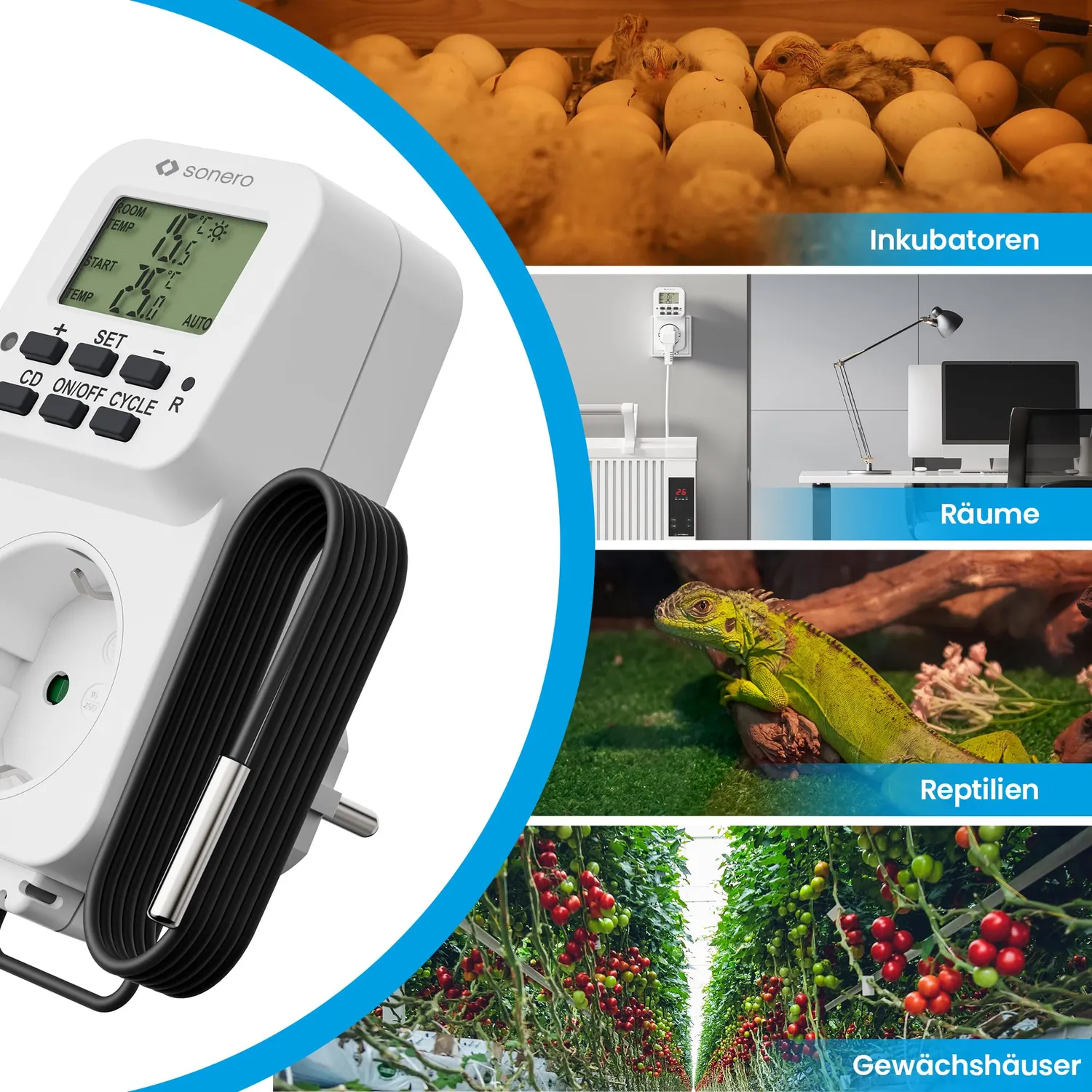 Sonero Thermostat Steckdose Regler weiß 3600W Fühler