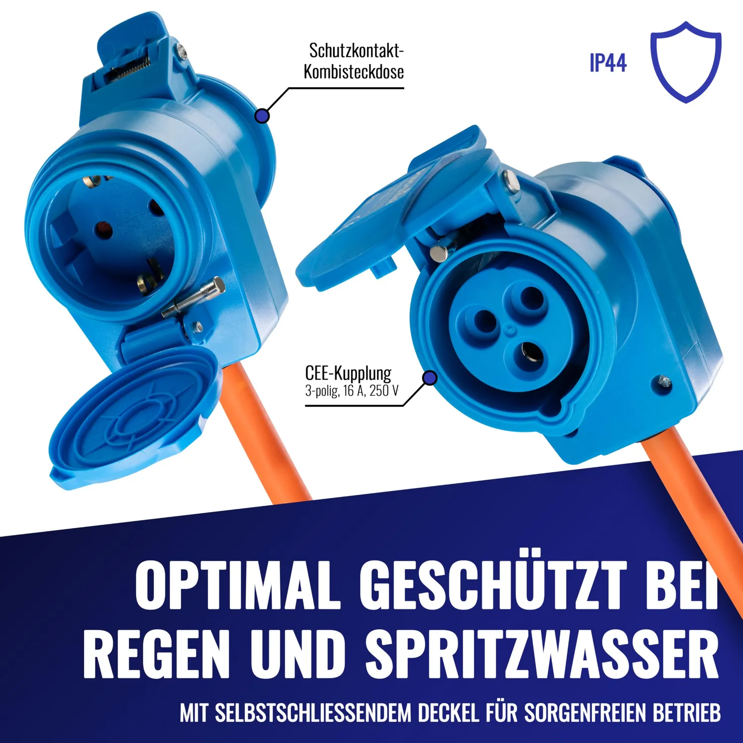 Poppstar Camping CEE Kabel 15m mit Schuko IP44