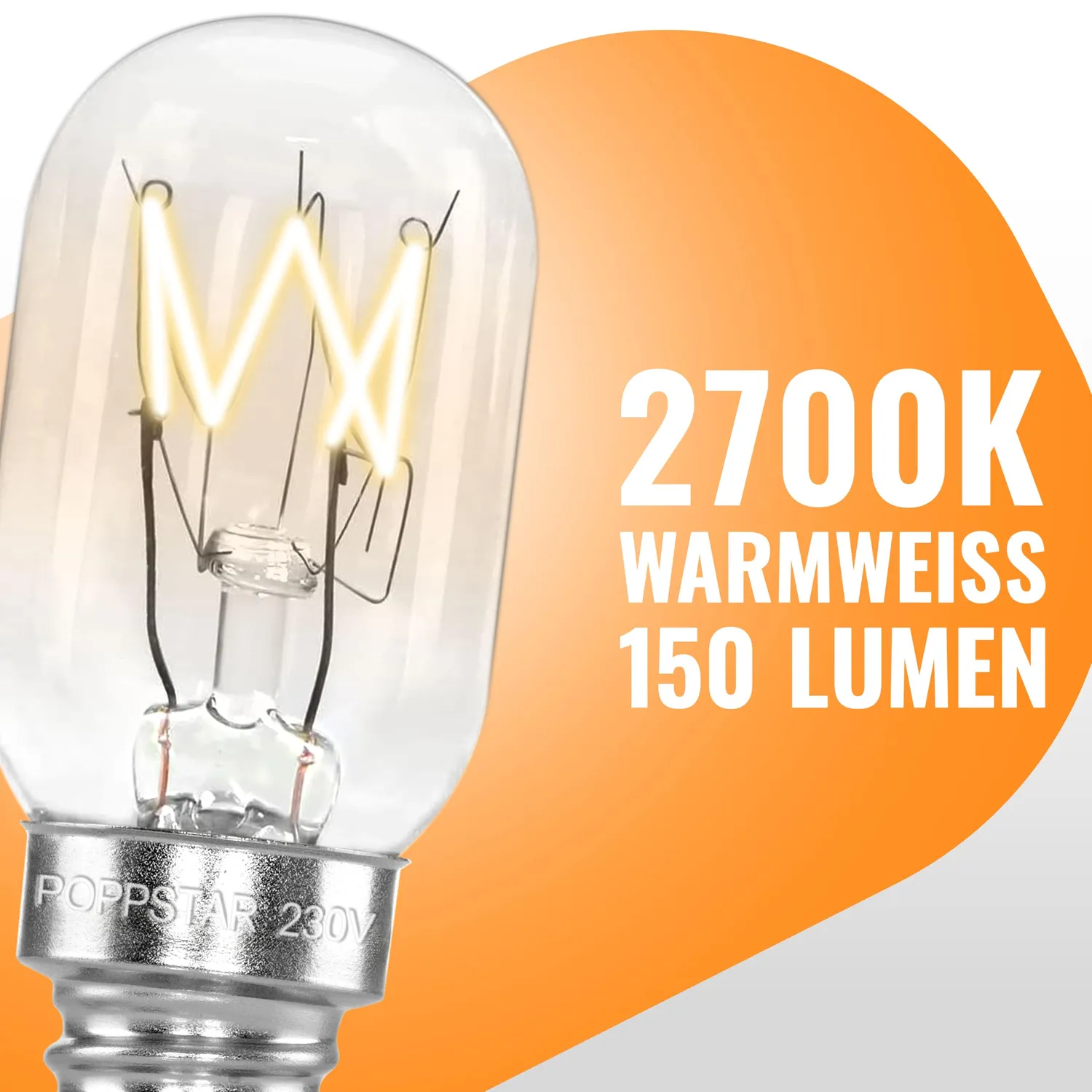 Poppstar Kühlschranklampe E14 15W warmweiß 2er Pack