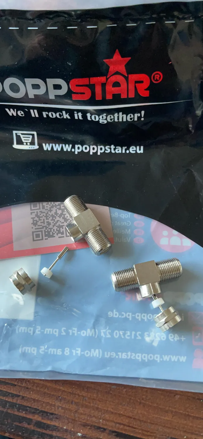 Poppstar SAT Verteiler T-Stück 2x F-Buchse Silber