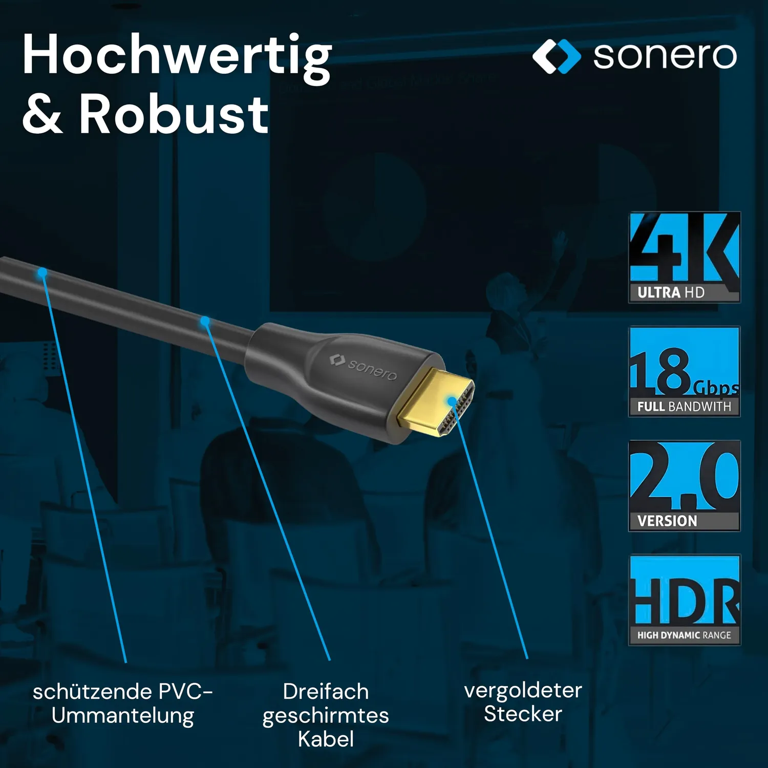 Sonero X-PHC010-010 HDMI Kabel 1m schwarz 4K HDR