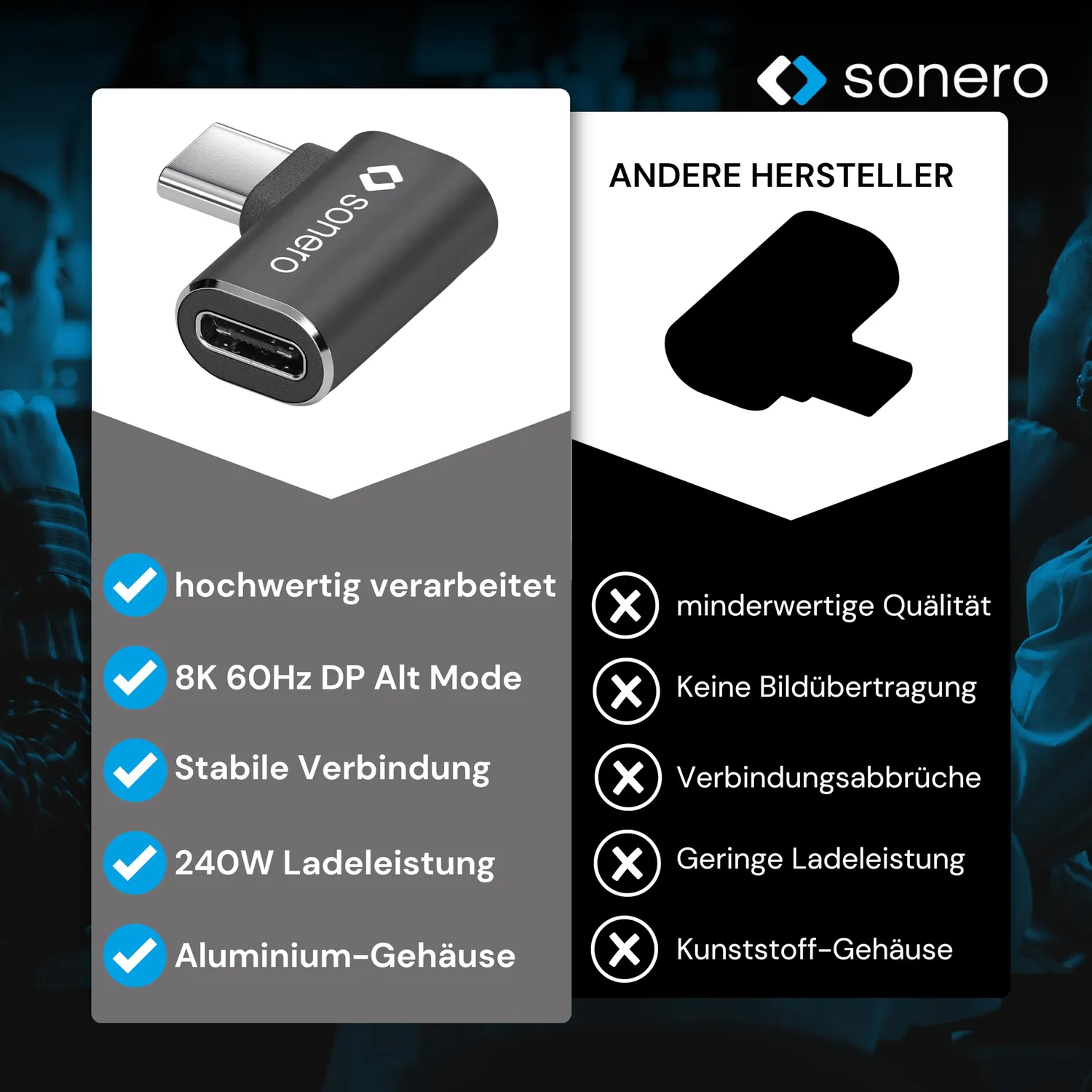 Sonero X-UA133 USB-C Winkeladapter 40Gbps 240W schwarz