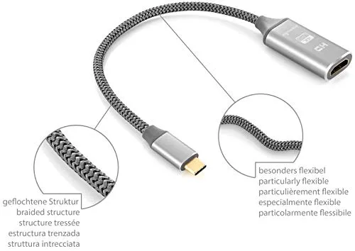 Poppstar USB-C auf HDMI 2.0 Adapterkabel 20 cm grau