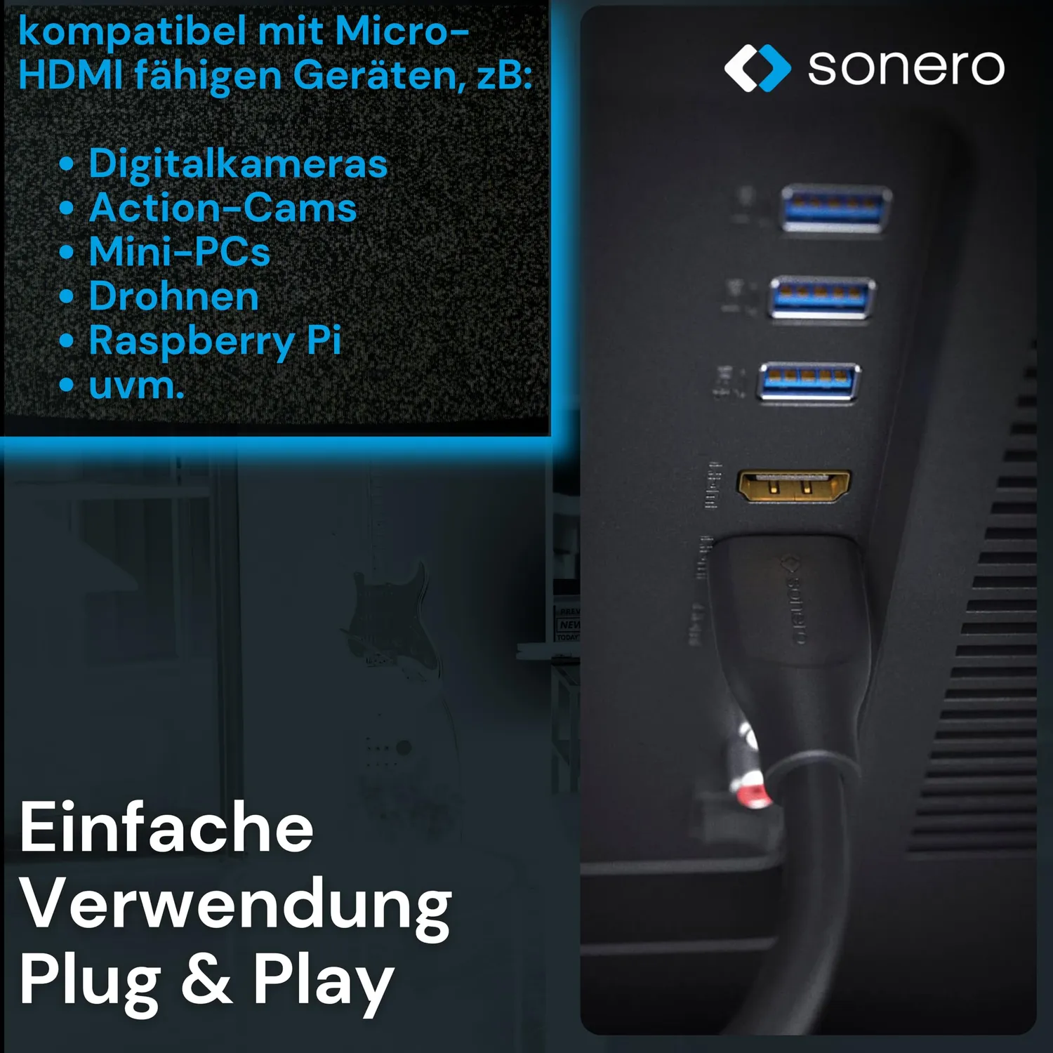 Sonero X-PHC030 Micro HDMI Kabel 1,5m 4K schwarz