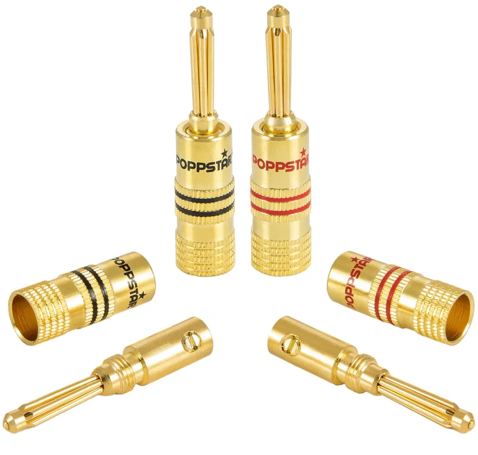 Poppstar High End Bananenstecker Lautsprecherstecker 4 Stück vergoldet