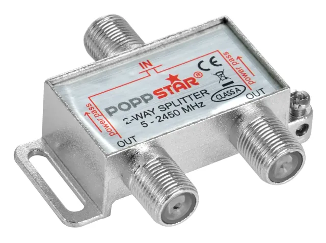 Poppstar Sat-Verteiler 2-fach Splitter F-Buchse 5-2450 MHz