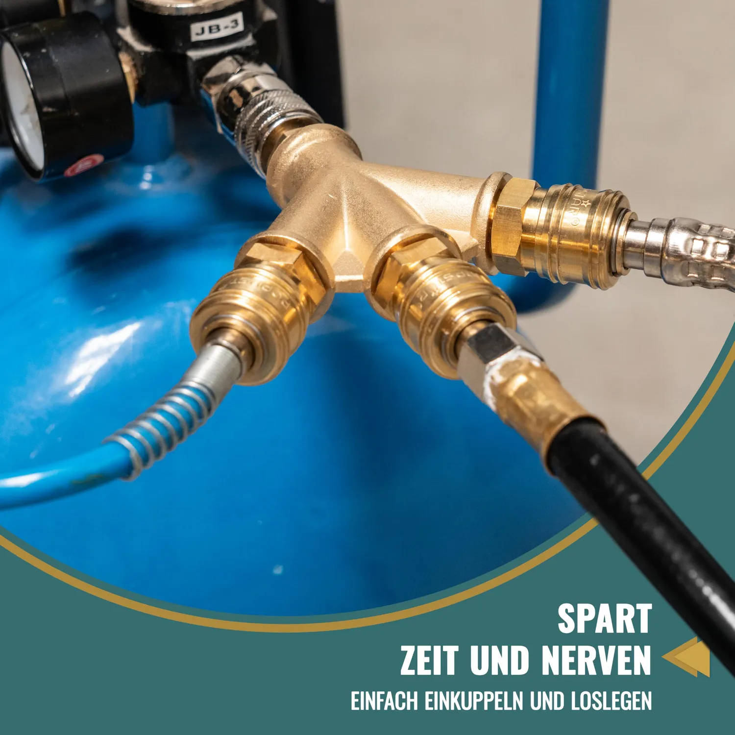 Poppstar Druckluftverteiler 3-fach AG 3/8 Zoll Messing