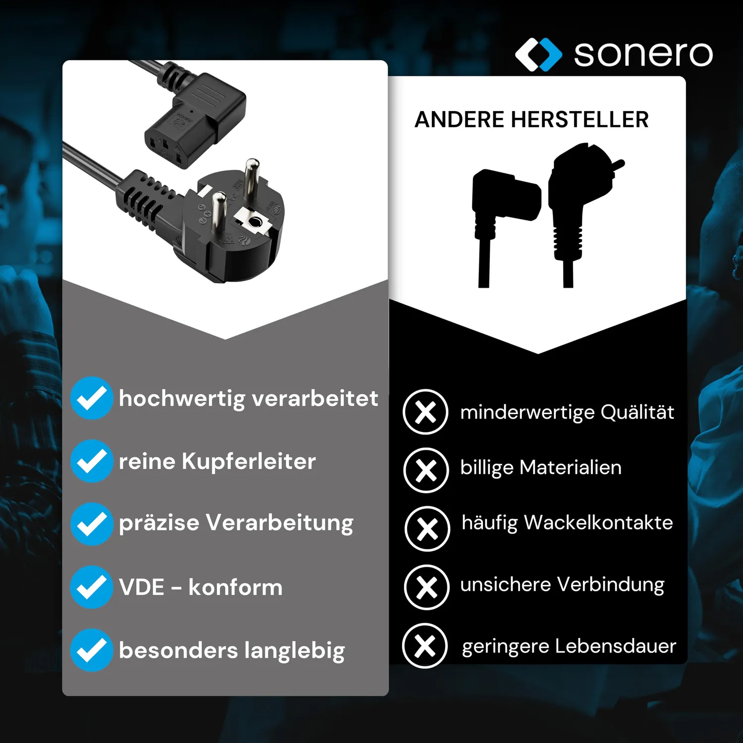 Sonero X-SKW-C13W-100B Kaltgerätekabel 10 m Schwarz Winkel