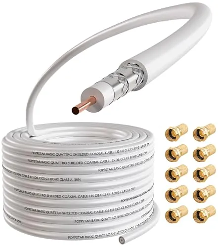 Poppstar RG6 Koaxialkabel Antennenkabel 100m weiß 75 Ohm
