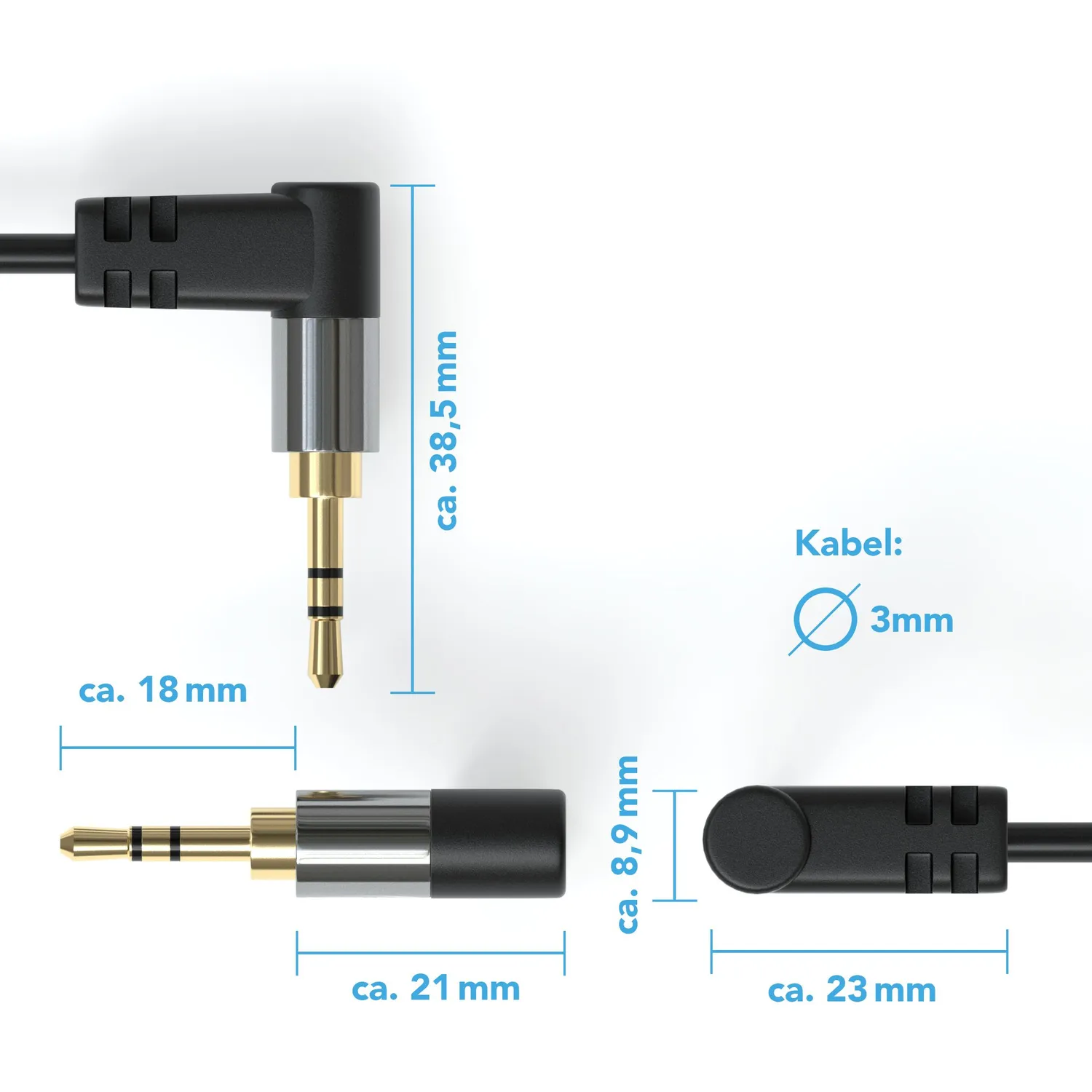 JAMEGA AUX Klinkenkabel 3,5mm gewinkelt 0,5m 2er schwarz