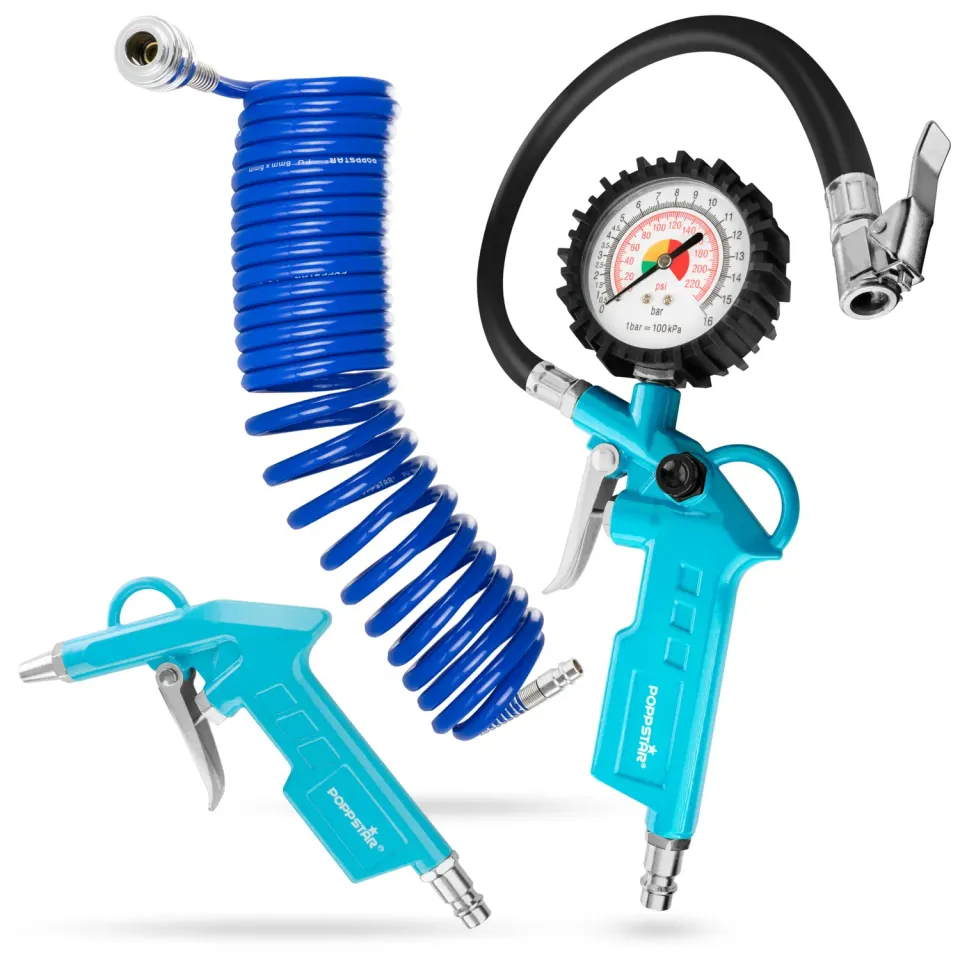 Poppstar Druckluftset Reifenfüller Spiralschlauch 5m