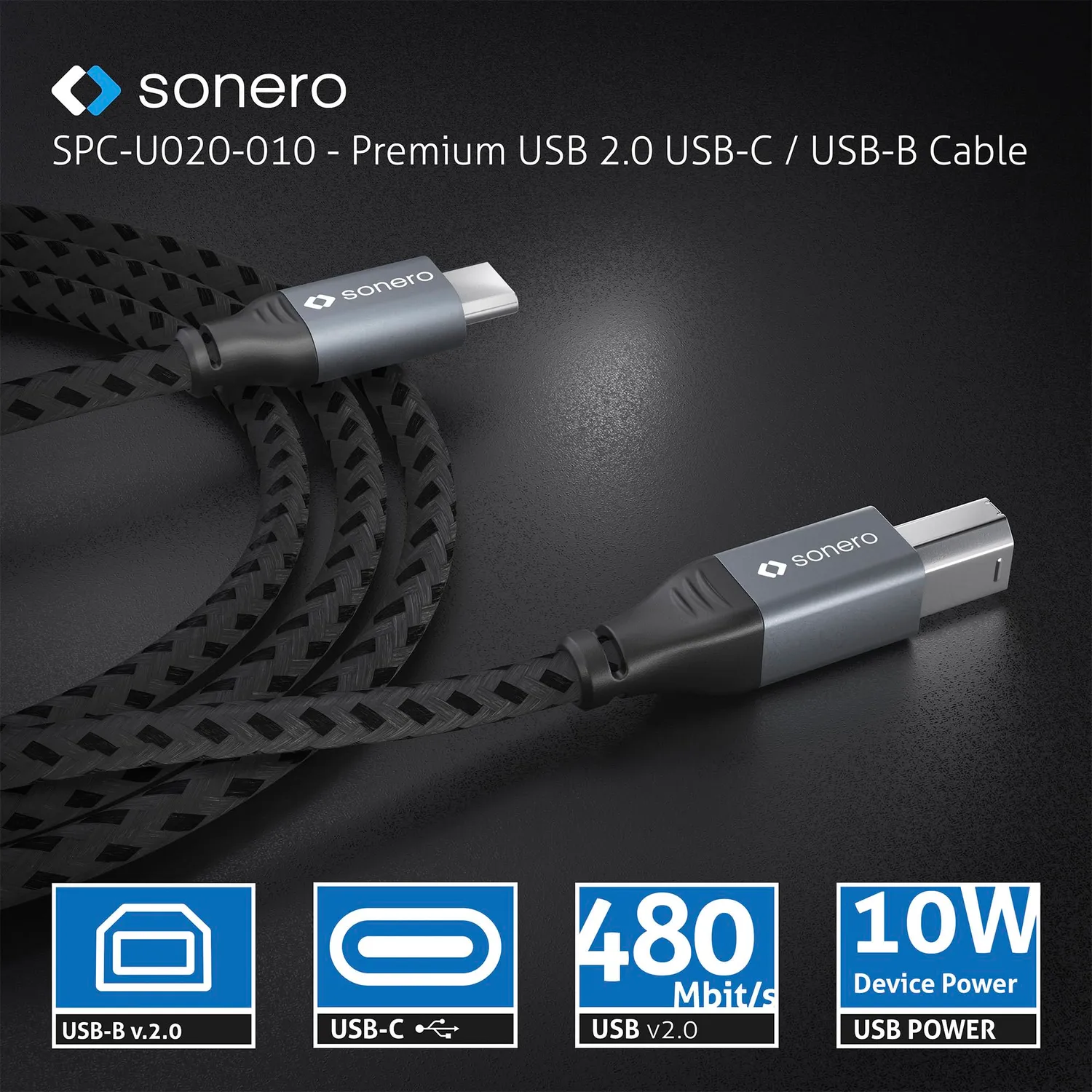 Sonero SPC-U020-005 USB-Druckerkabel C auf B 0,5m Space Grey