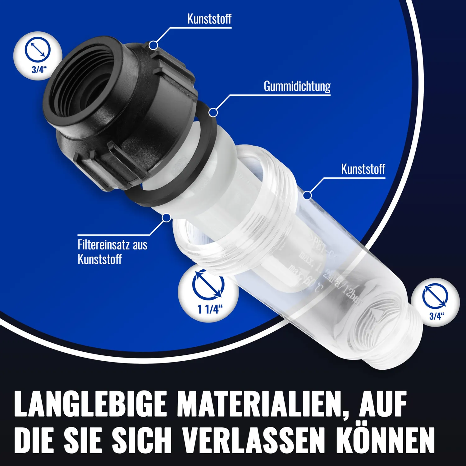 Poppstar 3/4 Zoll Wasserfilter Gartenschlauch mit Feinfilter