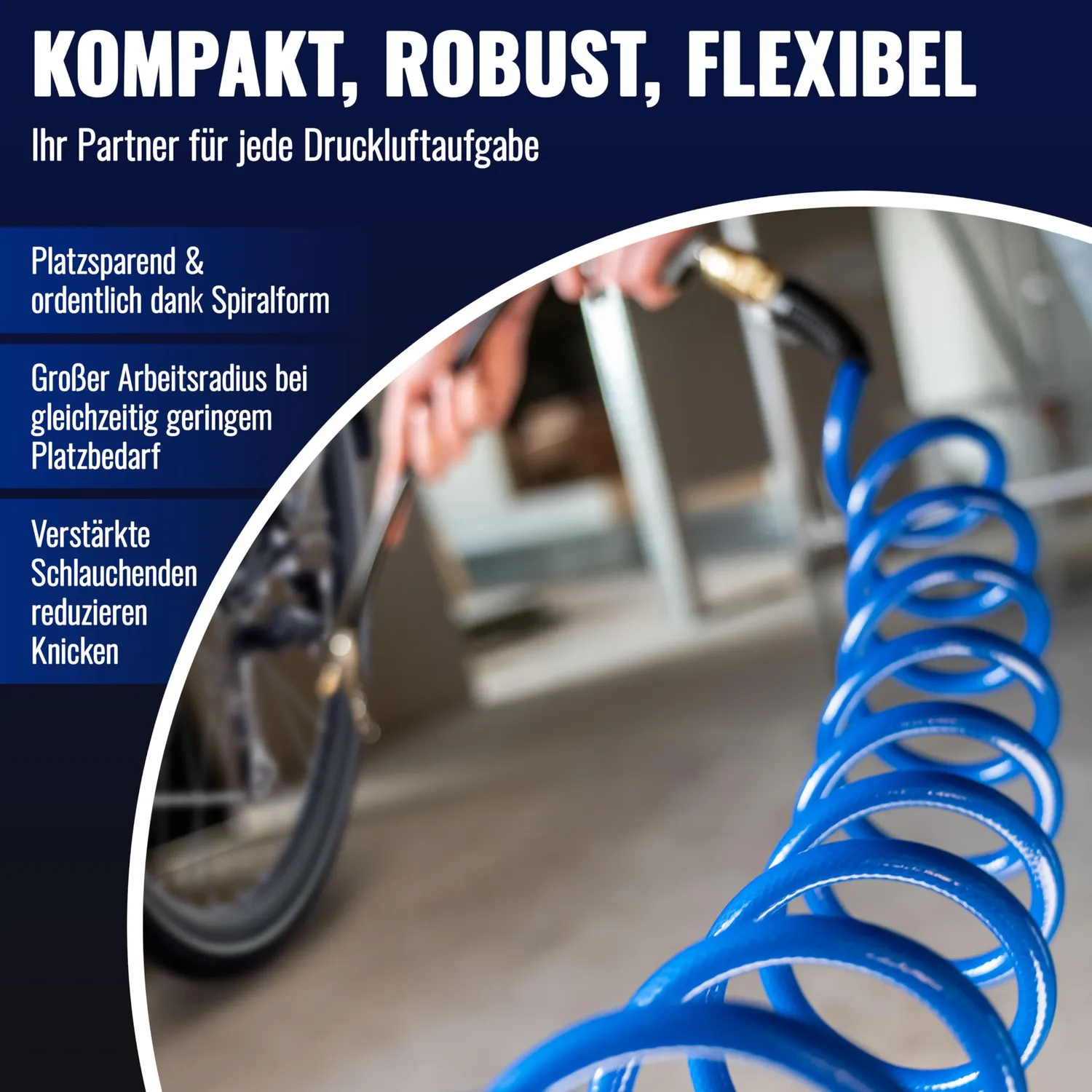 Poppstar Druckluft-Spiralschlauch 5 m G1/4 blau