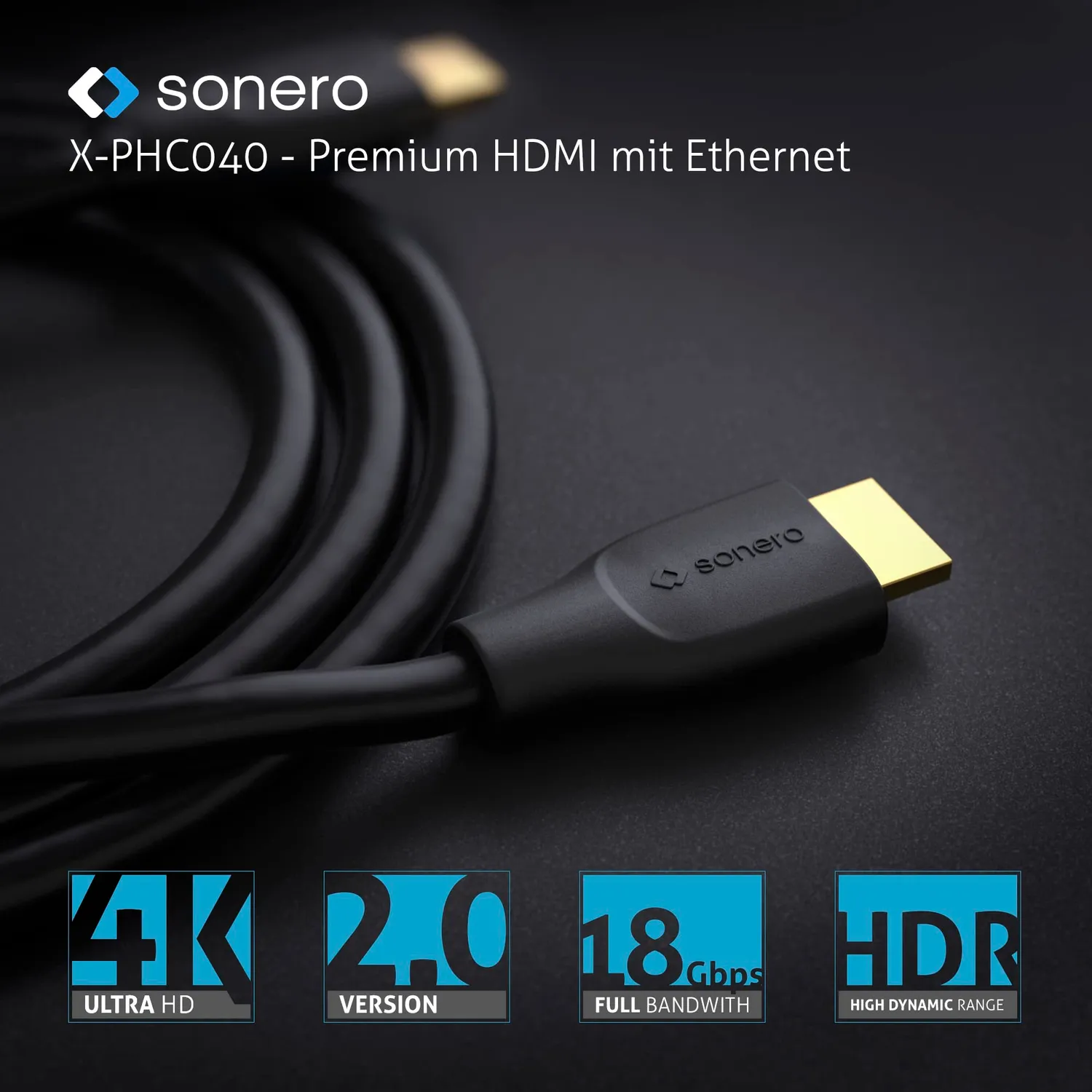 Sonero X-PHC040-020 HDMI-Verlängerung 0,5 m schwarz 4K 60Hz