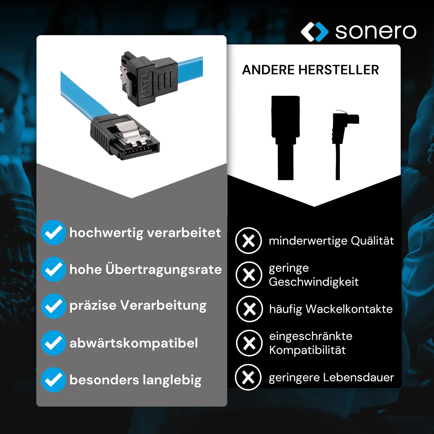 Sonero X-SATA020-030B SATA-Kabel 0,3m blau gewinkelt 6Gb/s