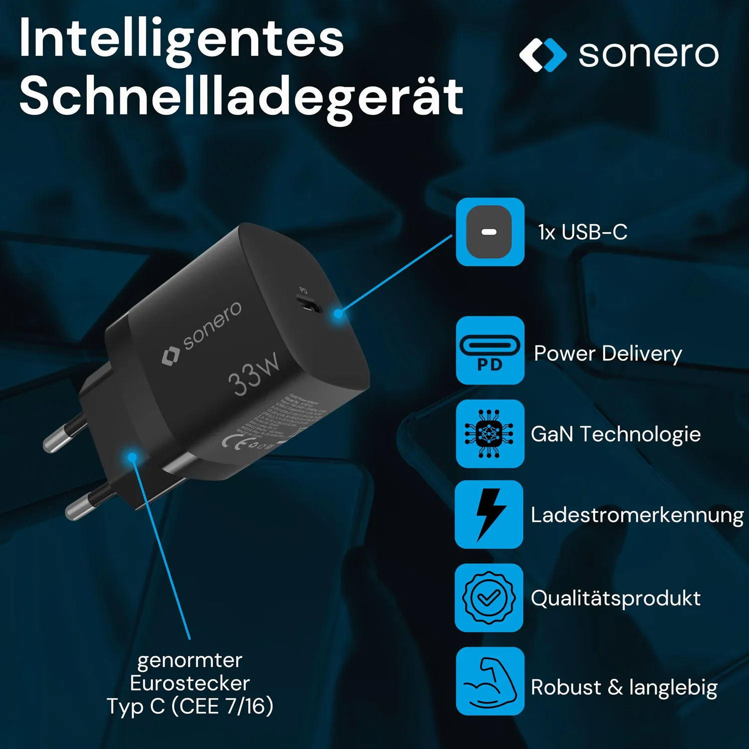 Sonero USB-C Ladegerät 33W GaN schwarz PD QC
