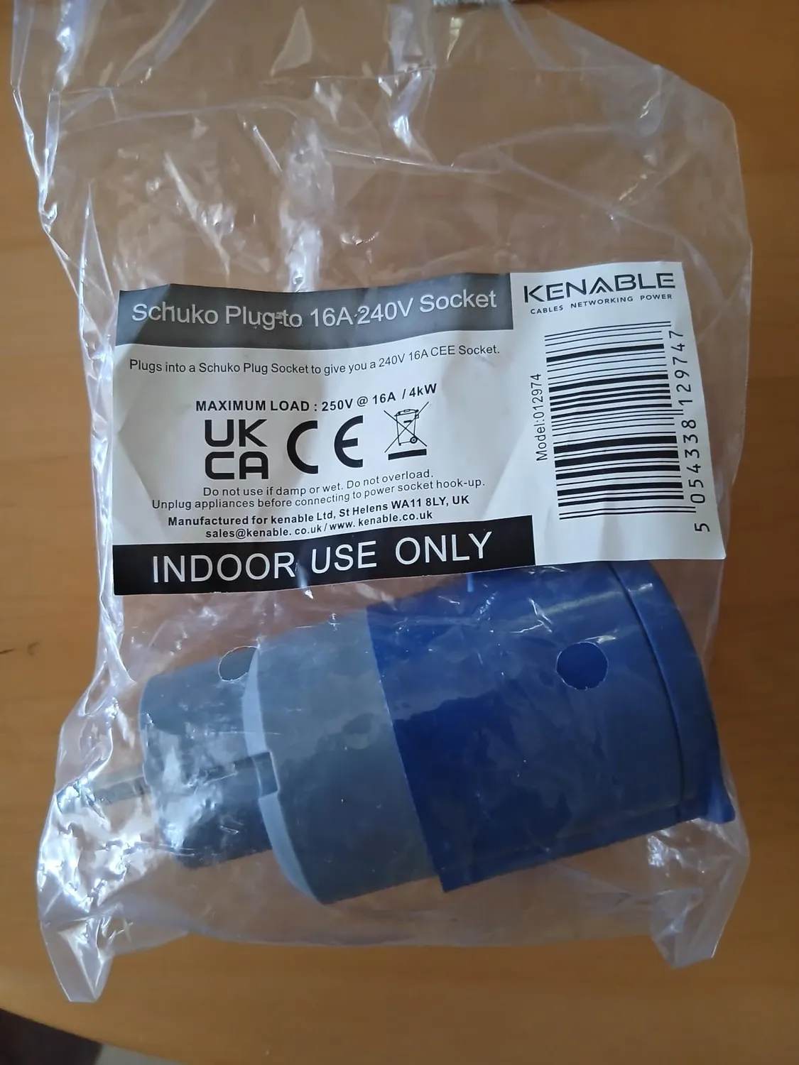 Kenable Schuko auf CEE 16A Adapter Camping blau