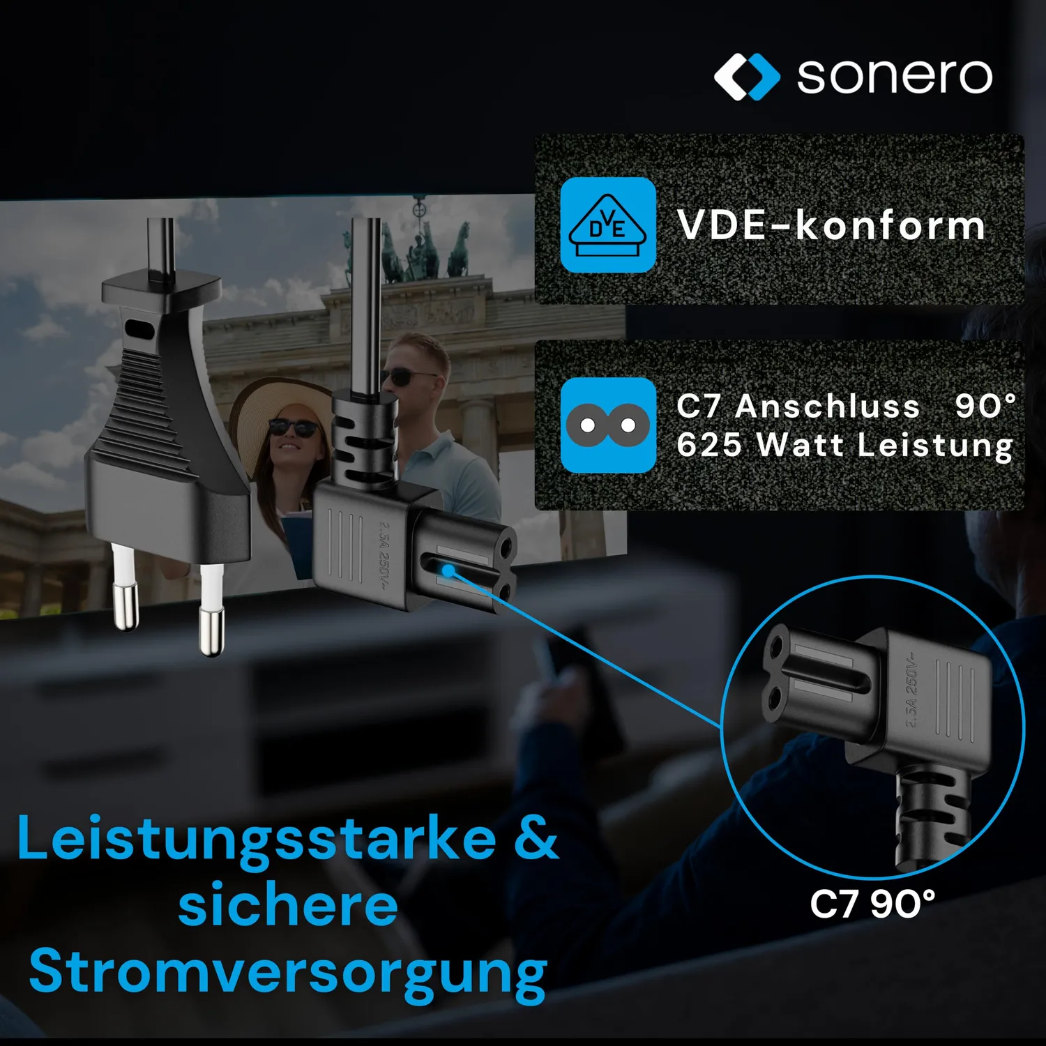 Sonero X-ESG-C7W-020B Stromkabel 2 m schwarz 90° C7