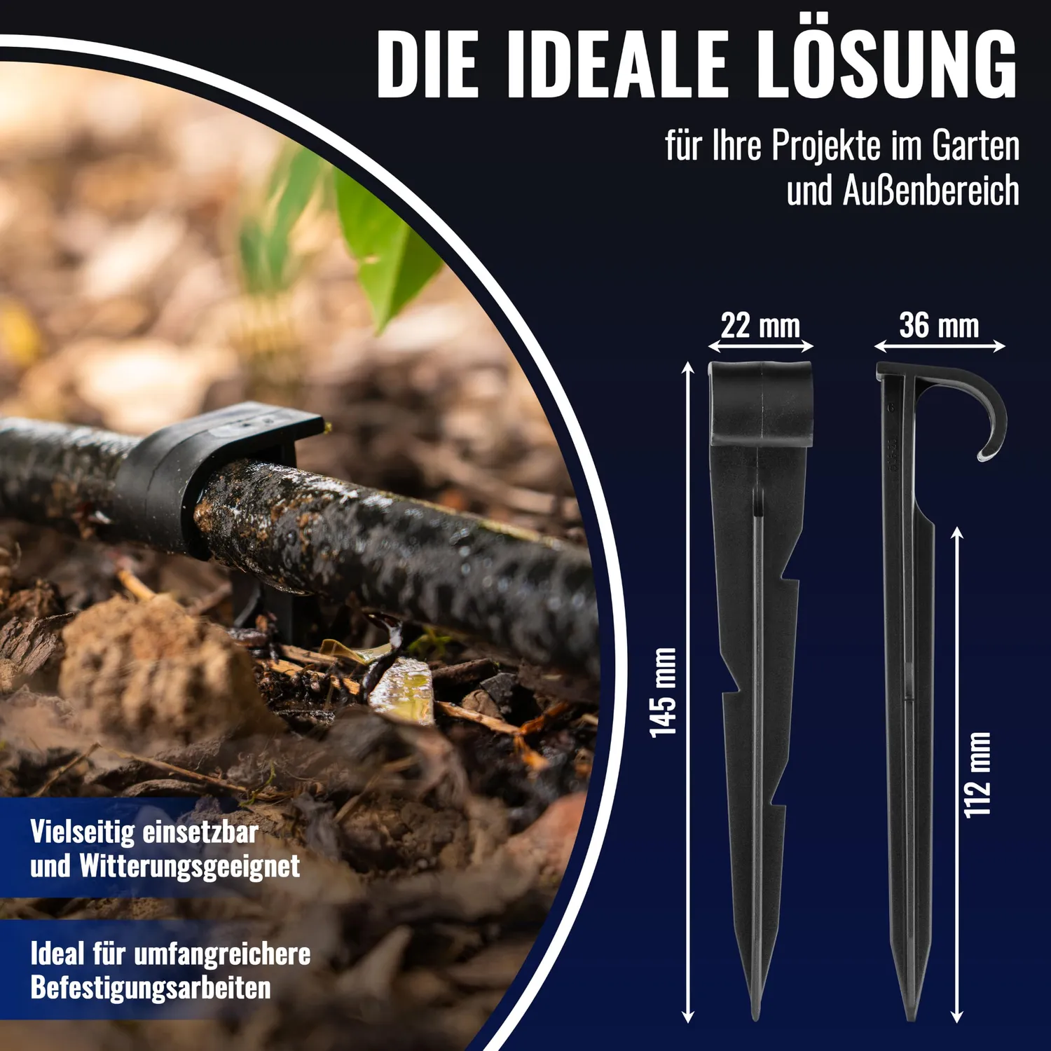 Poppstar Erdspieße für Schläuche 14,5 cm 100 Stück schwarz