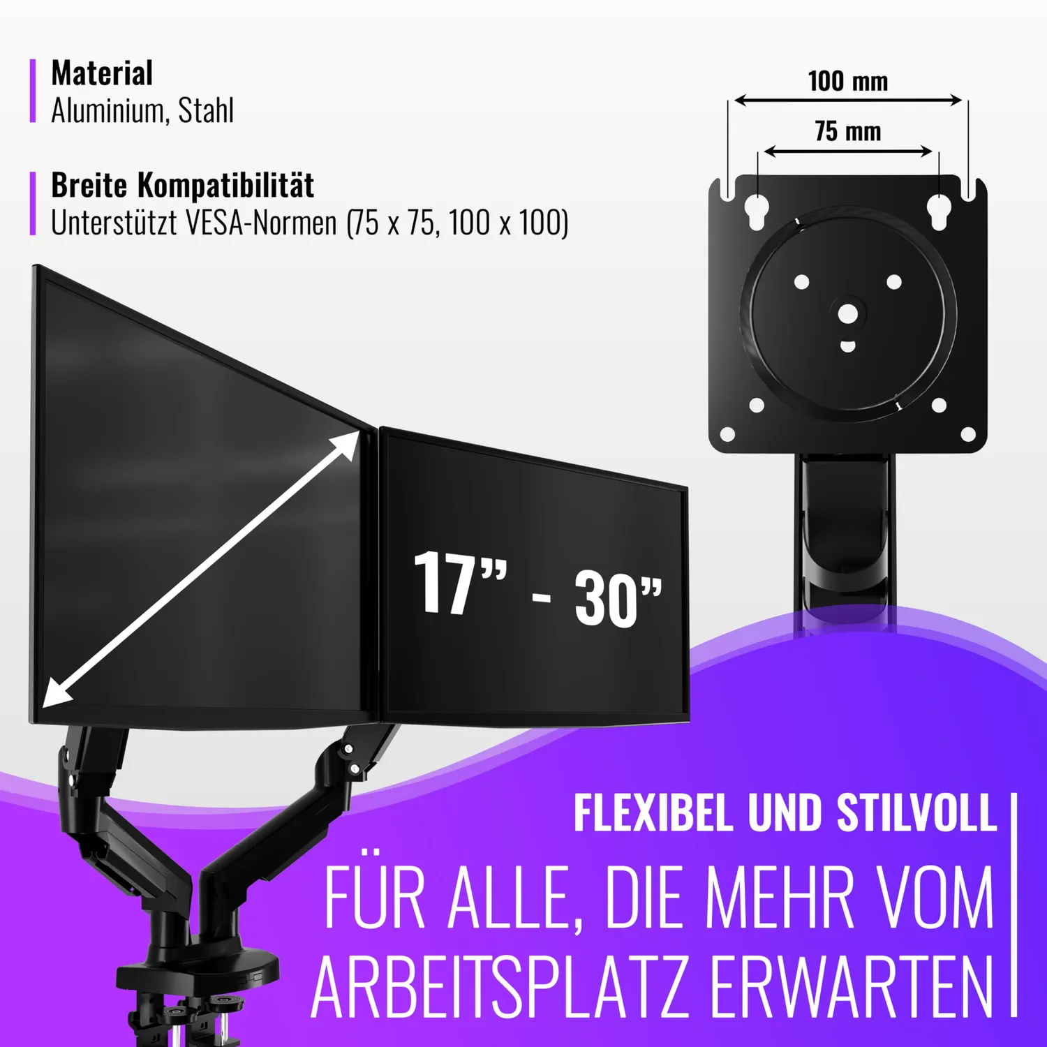 Poppstar Monitorhalterung 2 Monitore 17-27 Zoll schwarz