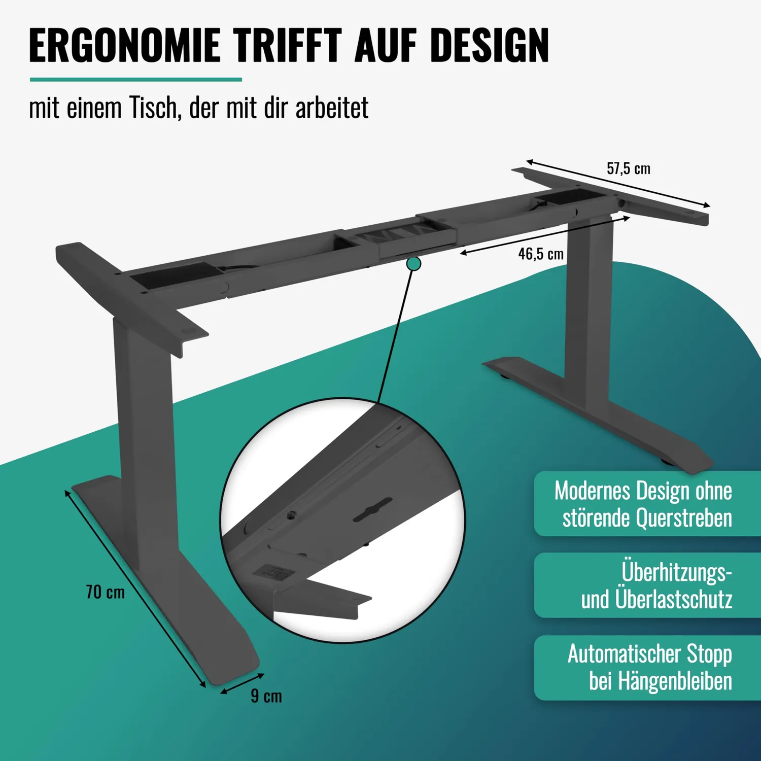 Poppstar Schreibtisch-Gestell höhenverstellbar Anthrazit Dual