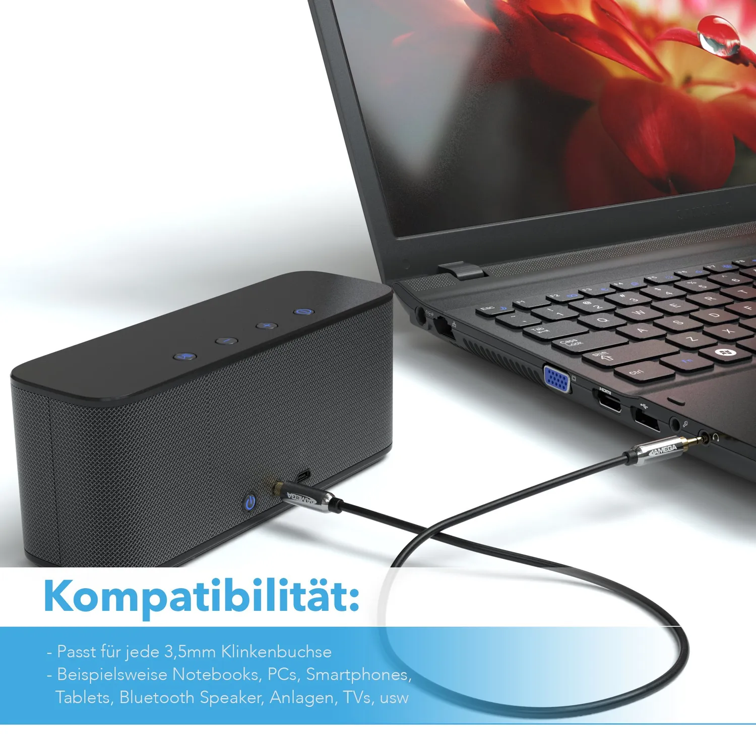 JAMEGA Aux Kabel 3,5mm 0,5m 2 Stück schwarz Stereo