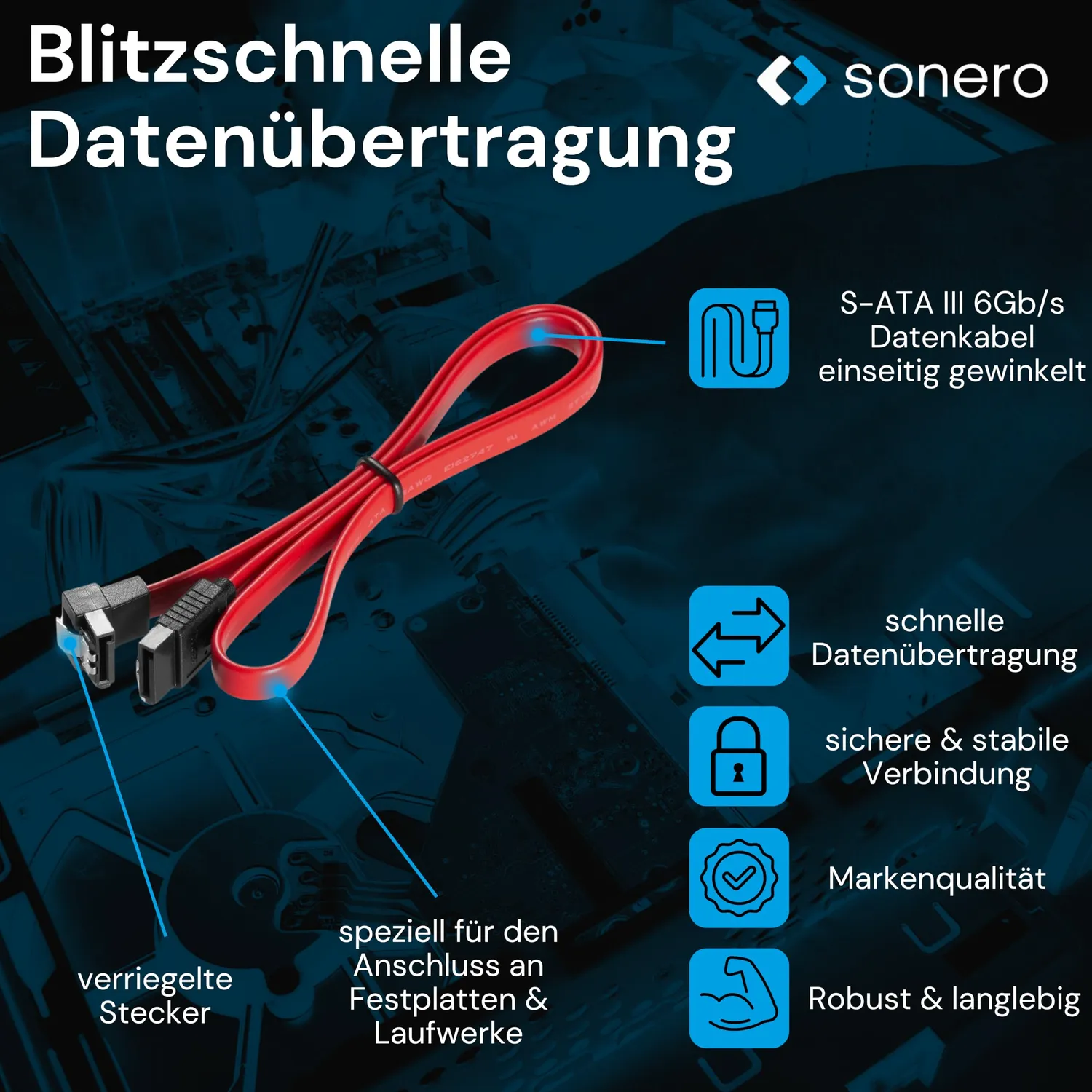 Sonero X-SATA020-050R SATA III Kabel 0,5m rot gewinkelt
