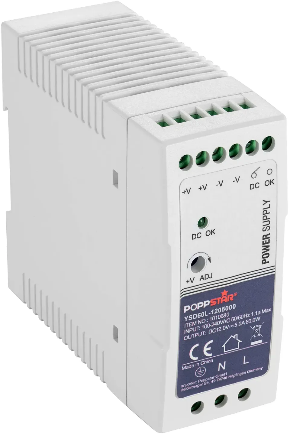 Poppstar Ultra-Slim P-60-12 Hutschienennetzteil 12V 60W 5A