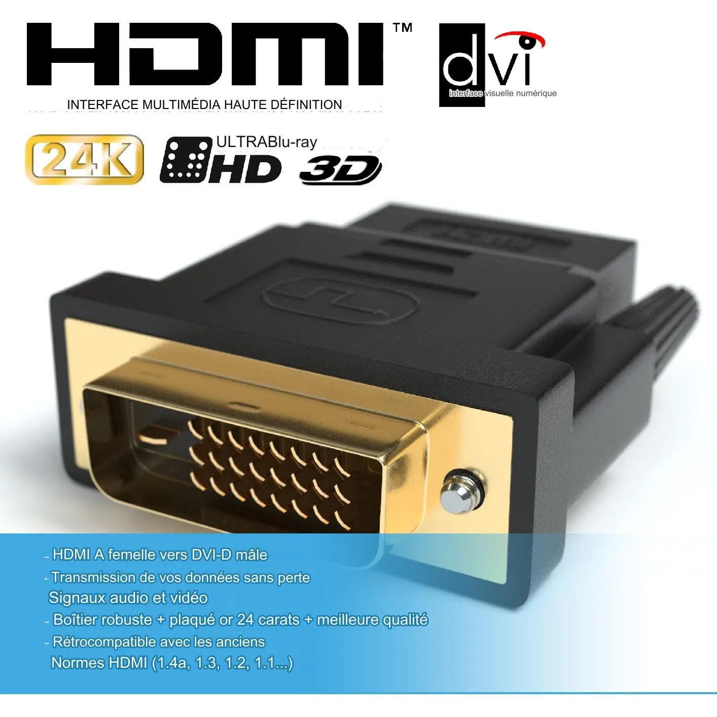 JAMEGA HDMI-DVI Adapter Buchse-Stecker 1er Pack