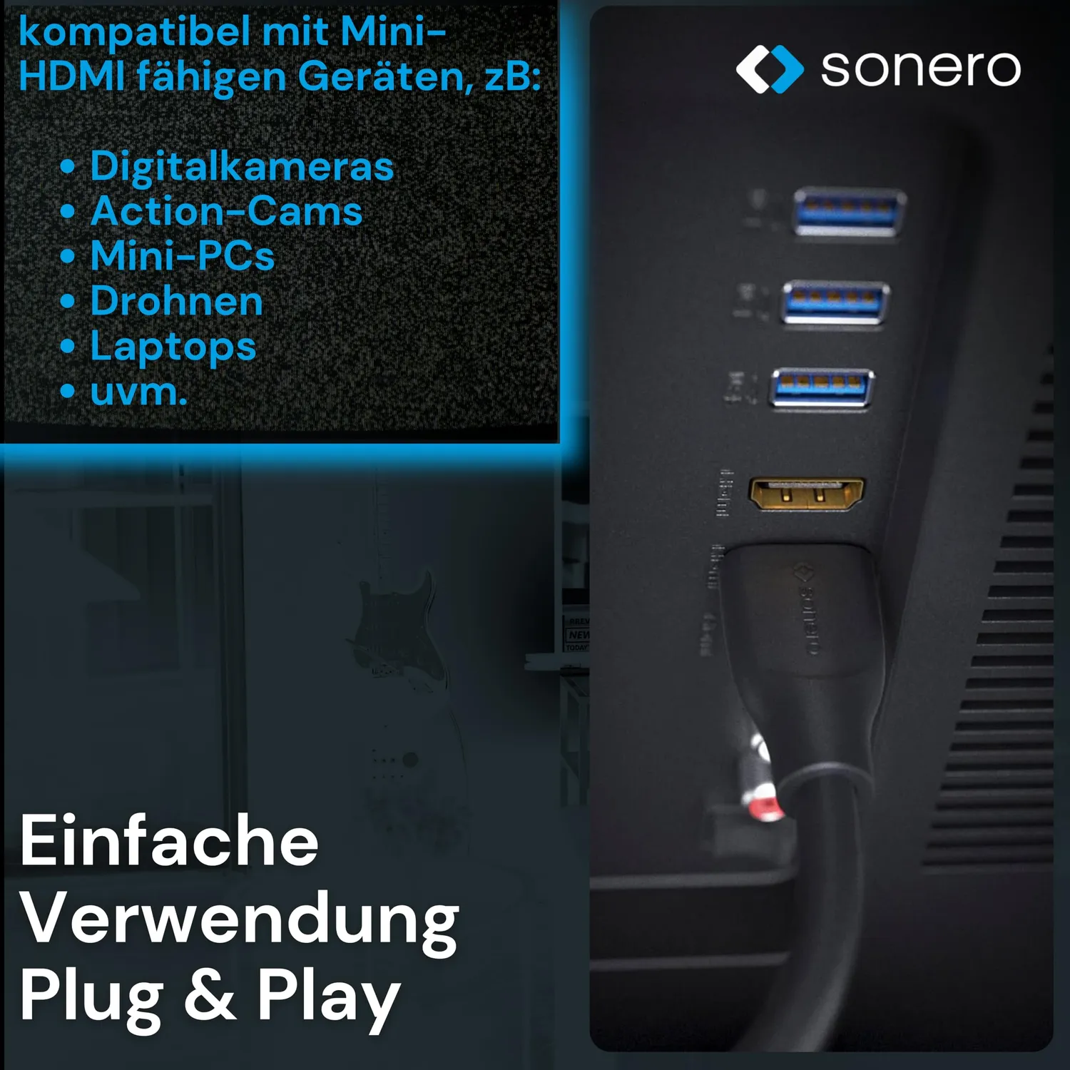 Sonero X-PHC020-020 Mini HDMI Kabel 2m schwarz 4K
