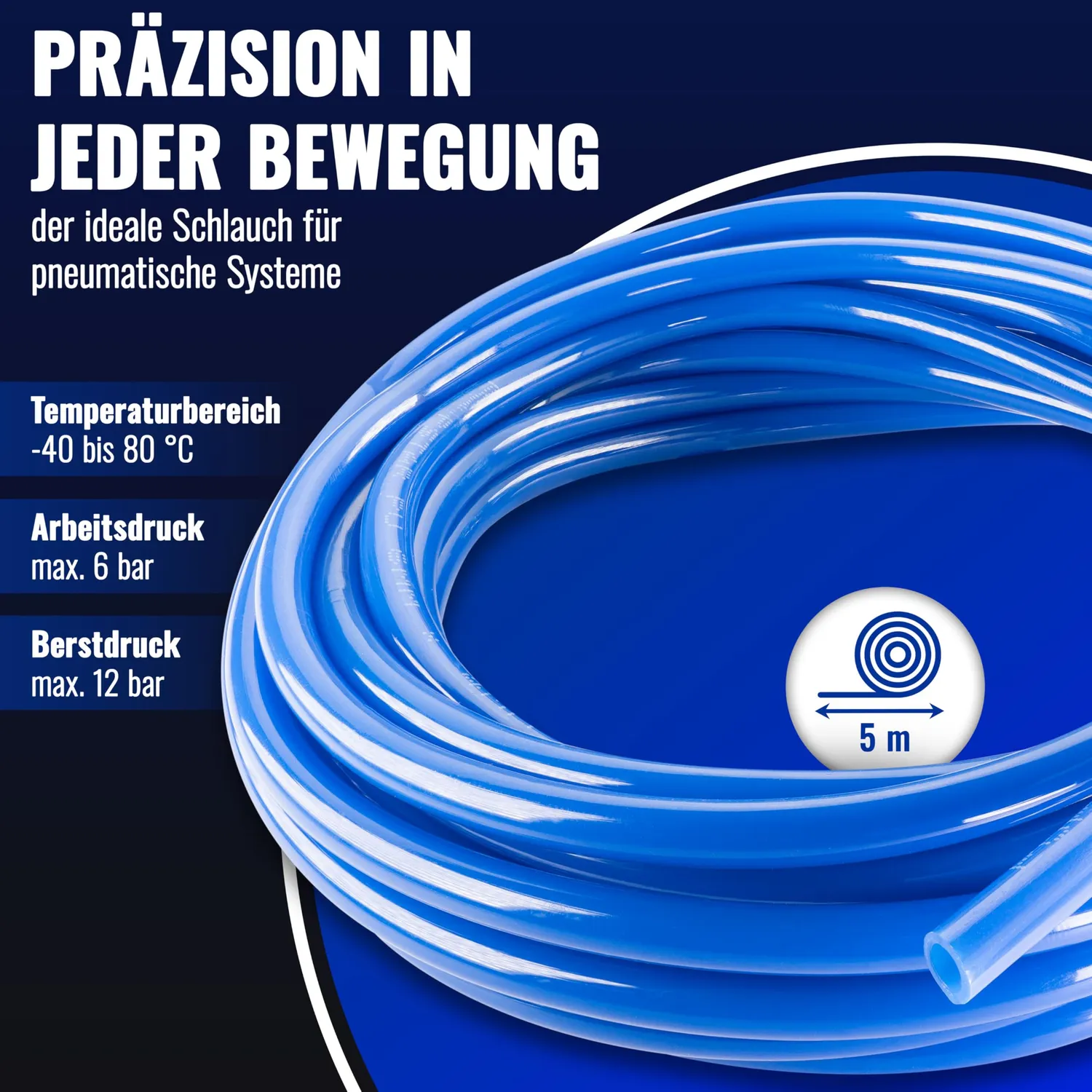 Poppstar PU Druckluftschlauch 4/6mm 5m blau 6bar