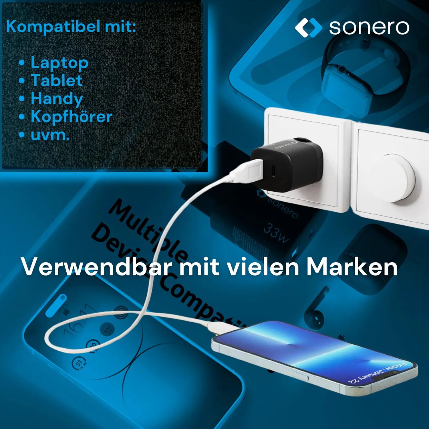 Sonero GaN USB-C Ladegerät 33W Netzteil schwarz 2-Port