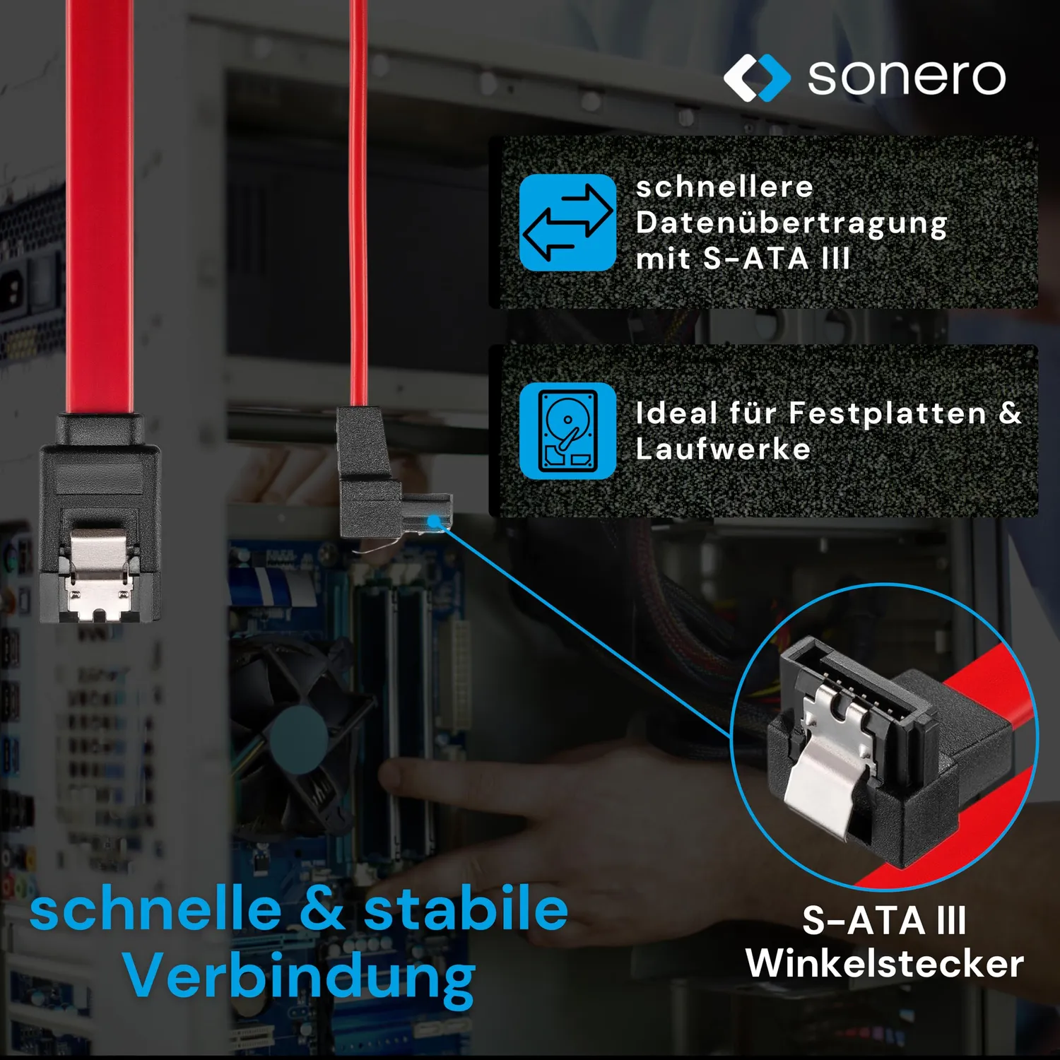 Sonero X-SATA020-050R SATA III Kabel 0,5m rot gewinkelt