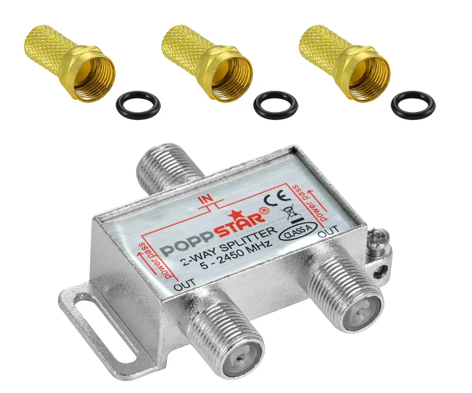 Poppstar Sat-Verteiler 2-fach Splitter mit F-Steckern
