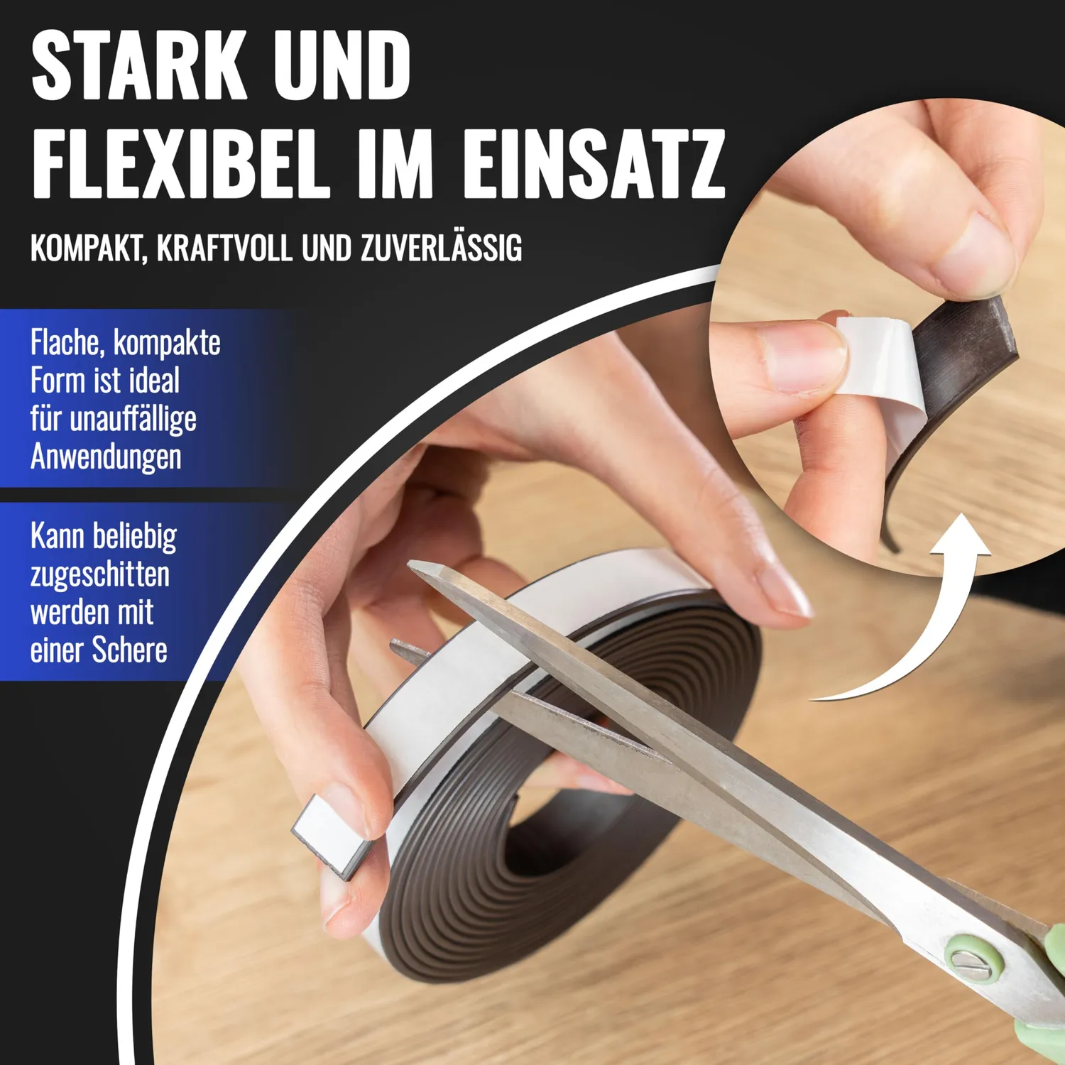 Poppstar Magnetklebeband selbstklebend 3m schwarz 2mm