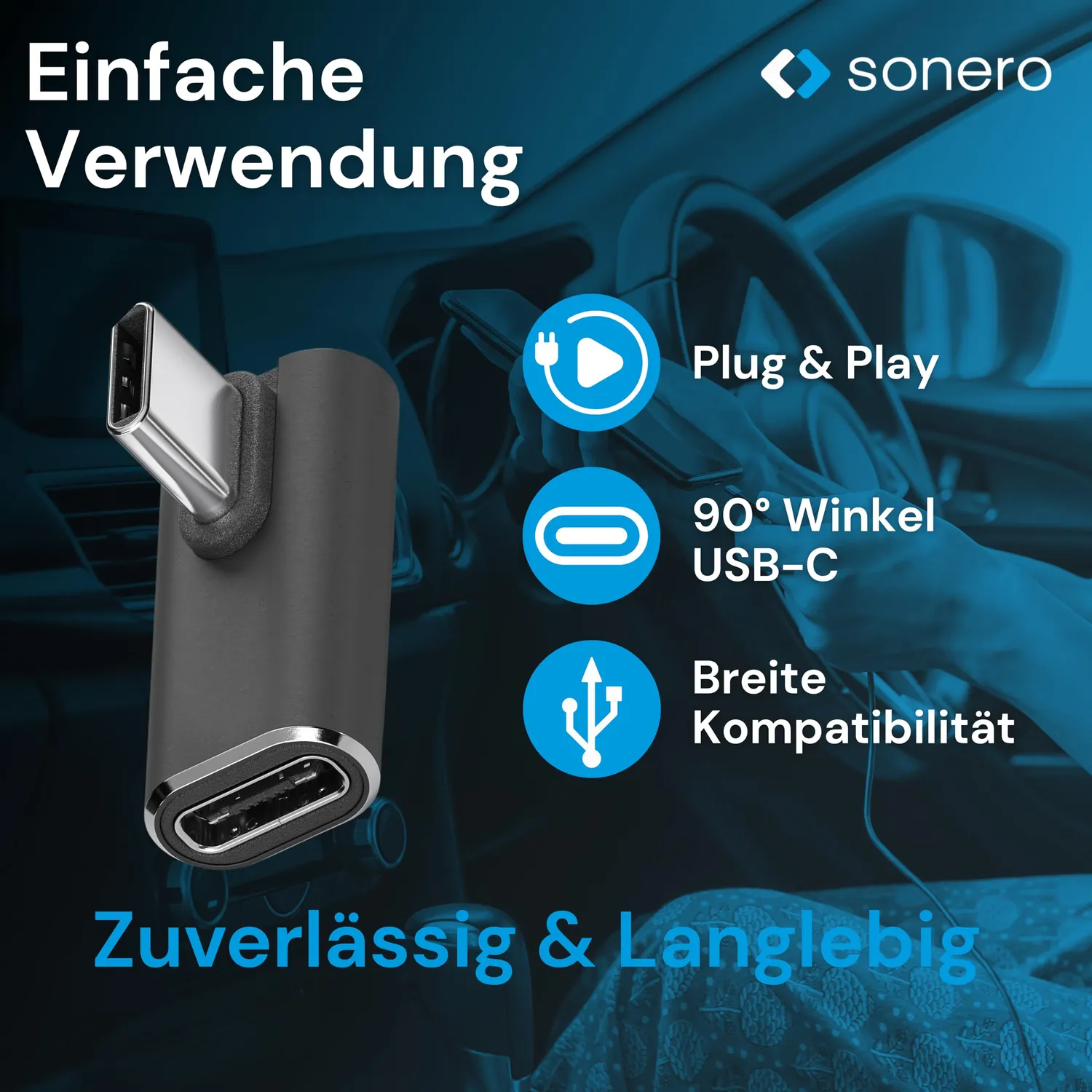 Sonero USB-C Winkeladapter 90° 40Gbps 240W schwarz