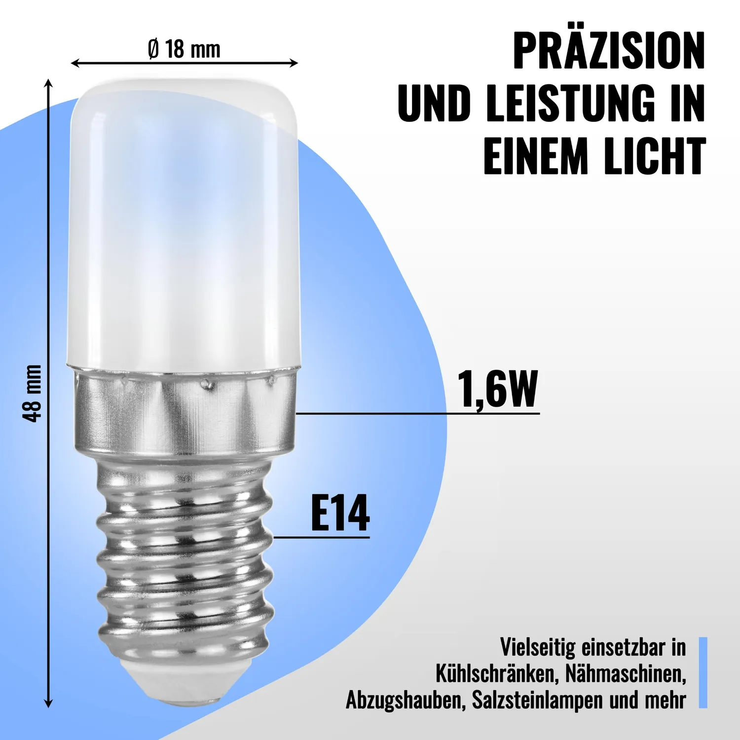 Poppstar Kühlschranklampe LED E14 2 Stück kaltweiß 150lm