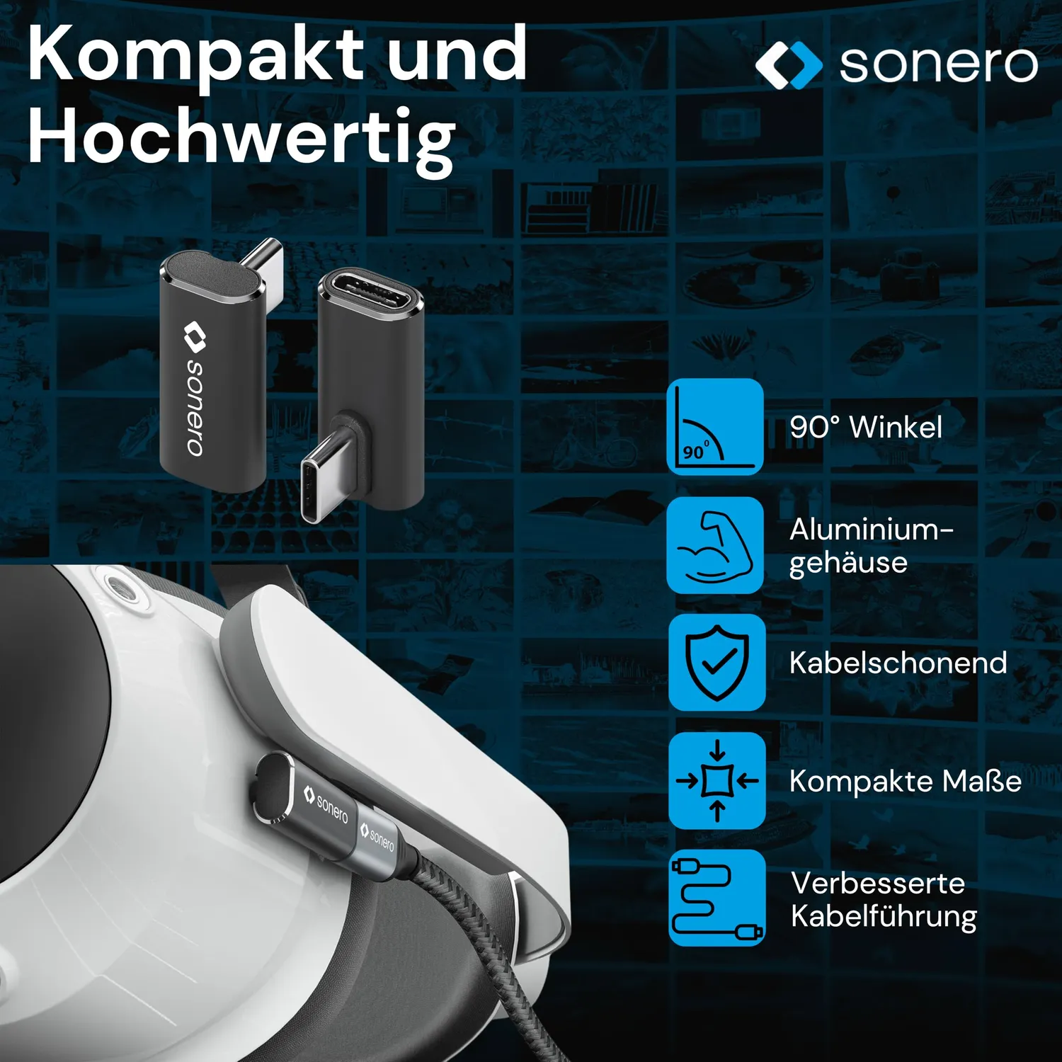 Sonero USB-C Winkeladapter 90° 40Gbps 240W schwarz