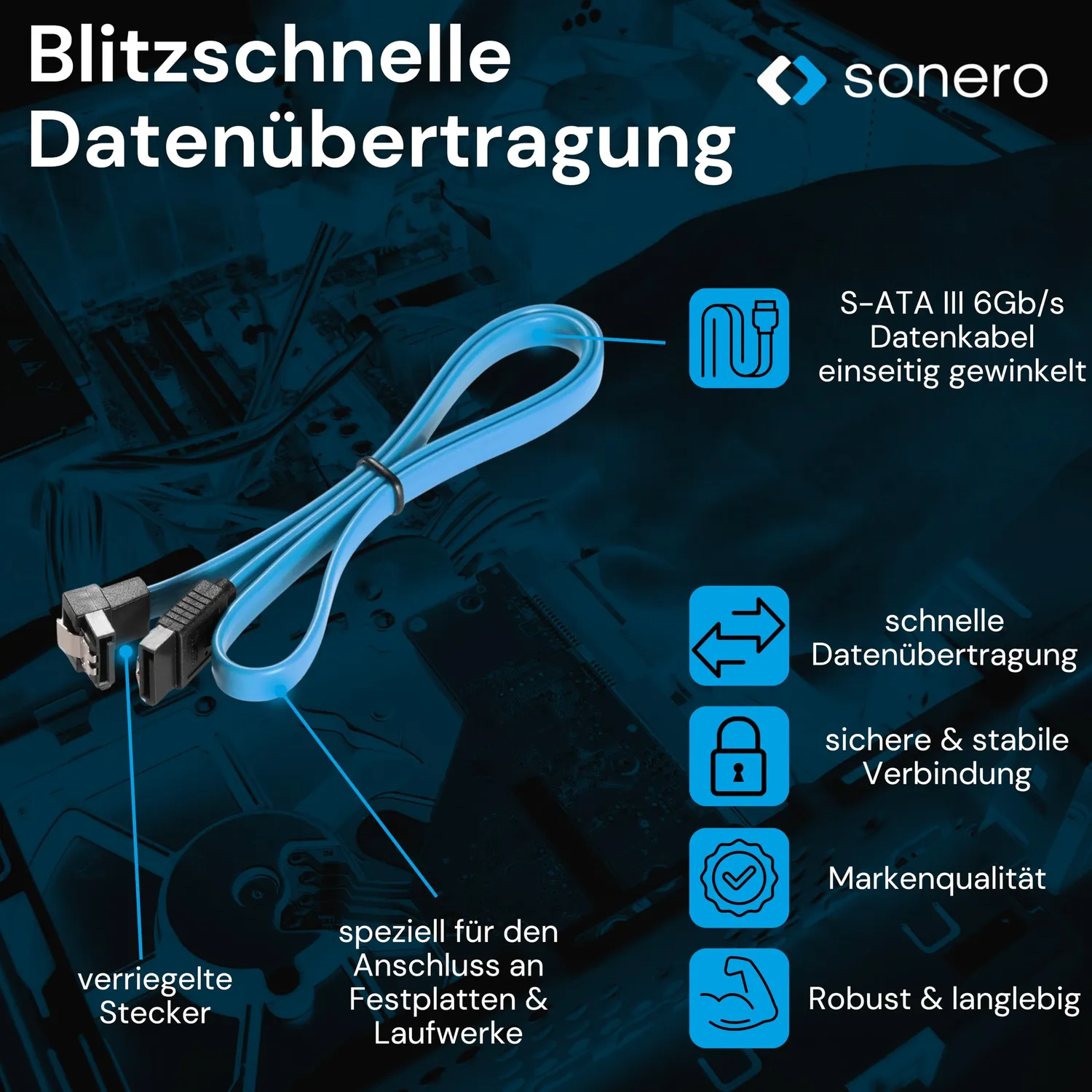 Sonero X-SATA020-030B SATA-Kabel 0,3m blau gewinkelt 6Gb/s