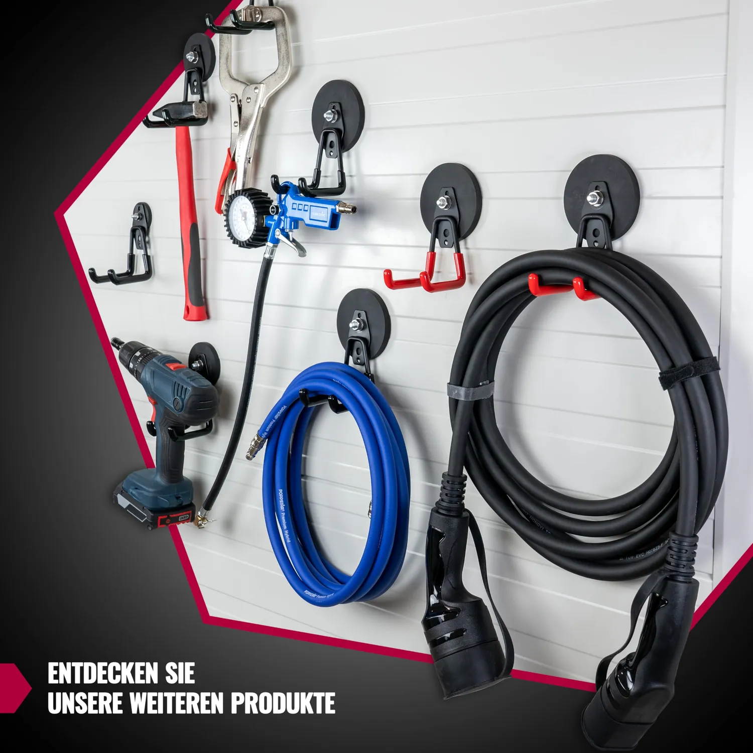 Poppstar Garagenhaken magnetisch Set 2 schwarz 20kg