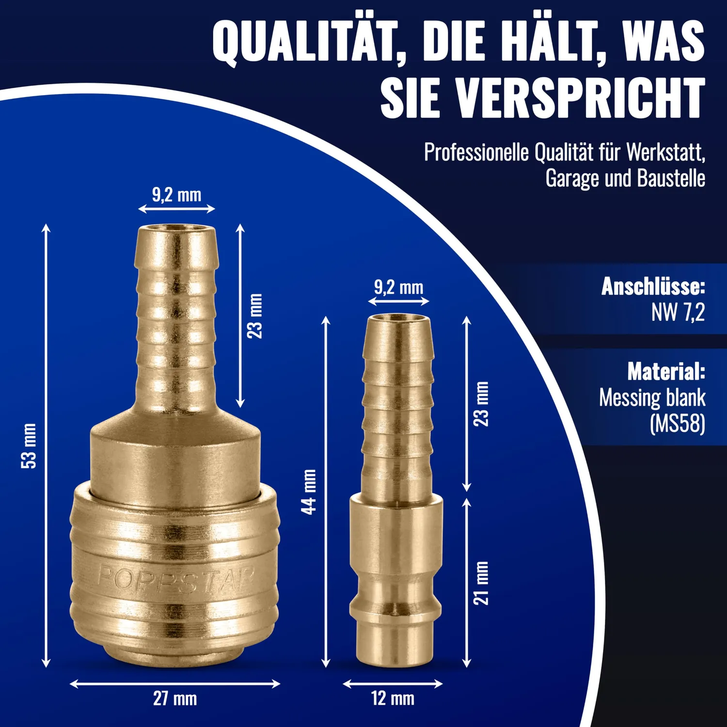 Poppstar Druckluftschlauch 50m NW 7,2 Luftschlauch blau 20bar