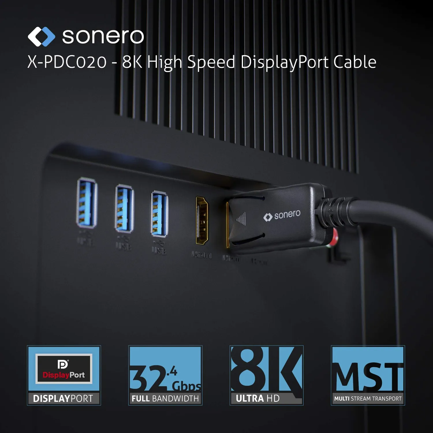 Sonero X-PDC020-030 DisplayPort Kabel 3m 8K schwarz