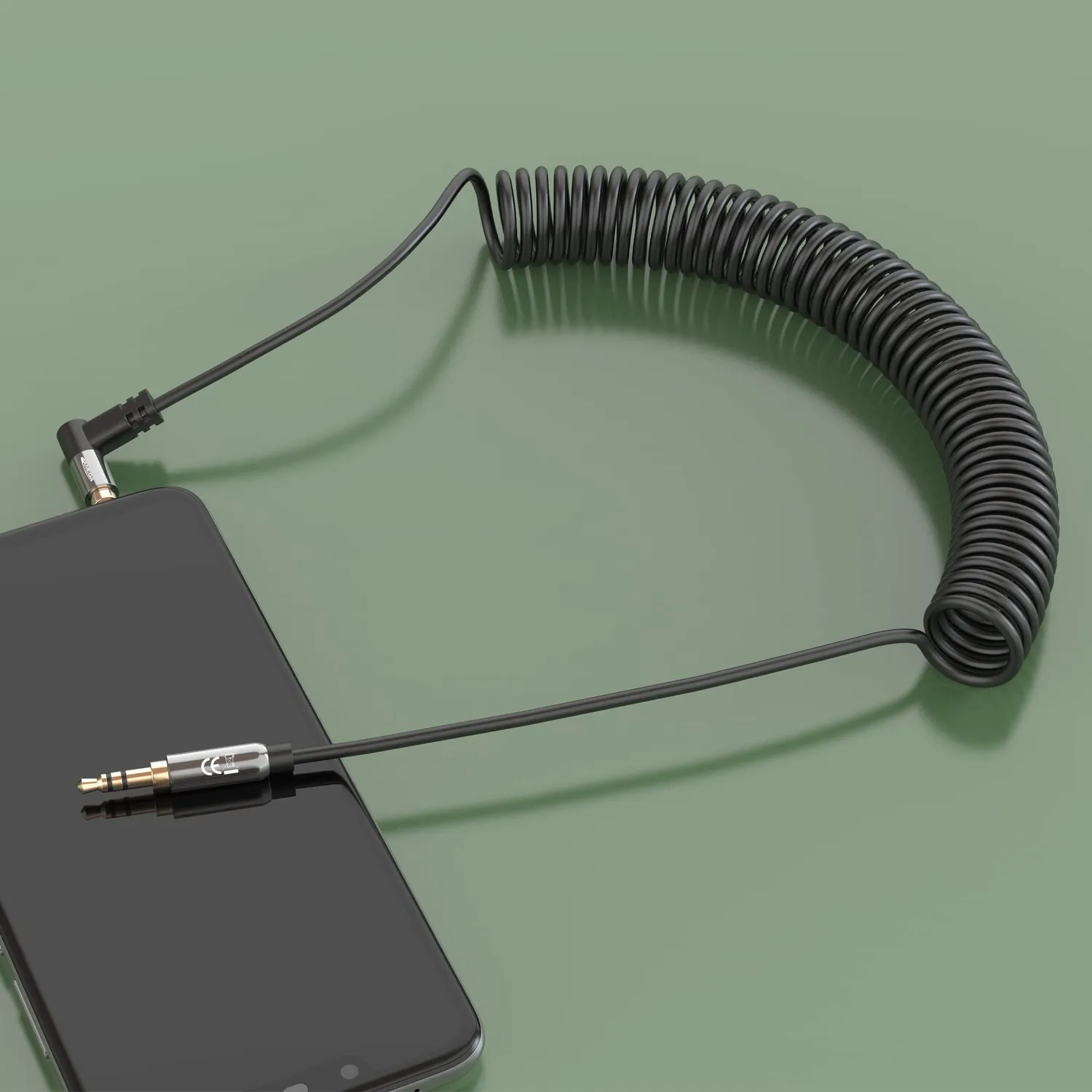 JAMEGA Spiralkabel AUX Klinkenkabel 3,5mm 1m gewinkelt Stereo