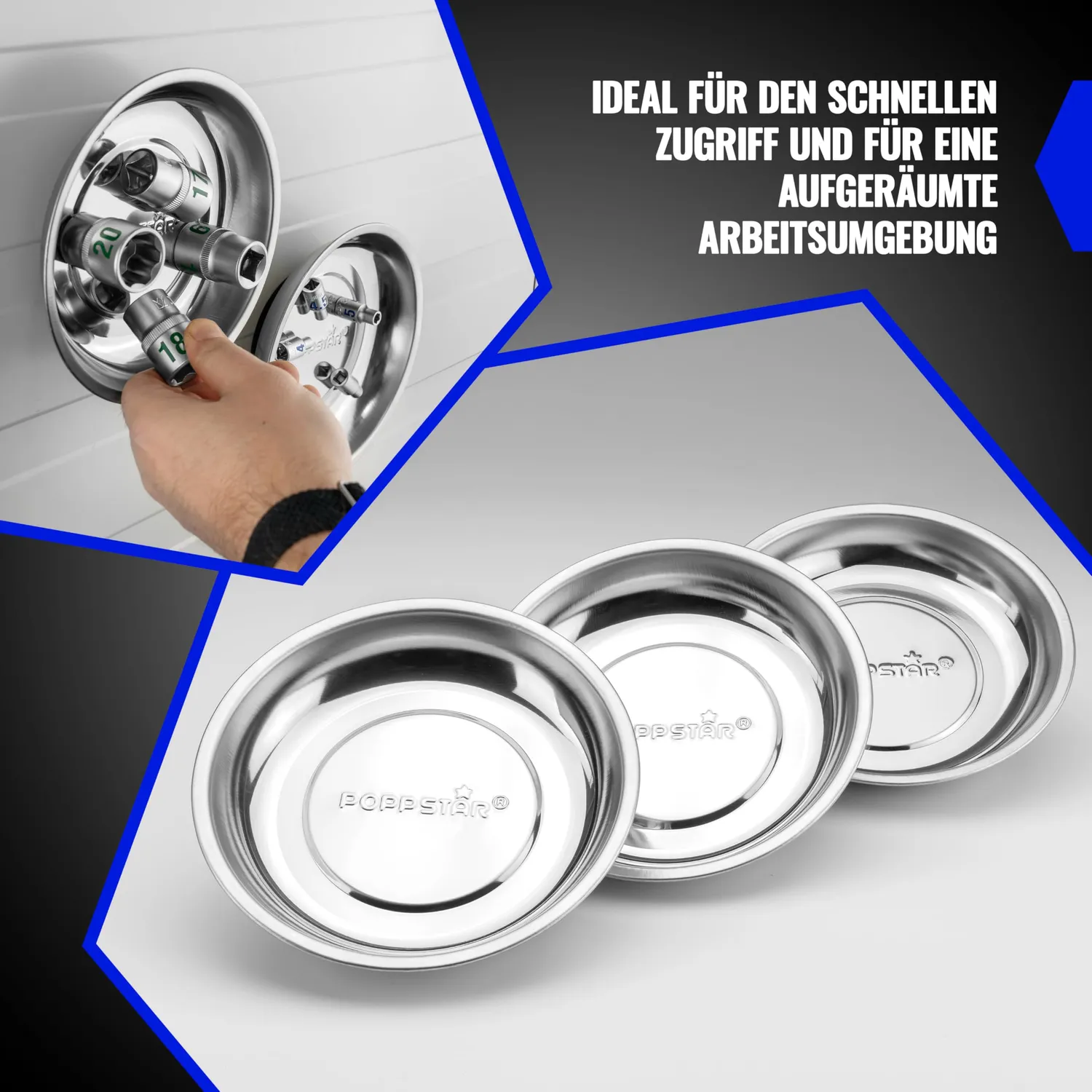 Poppstar 3 Magnetschalen Edelstahl 150mm 3er Set rund