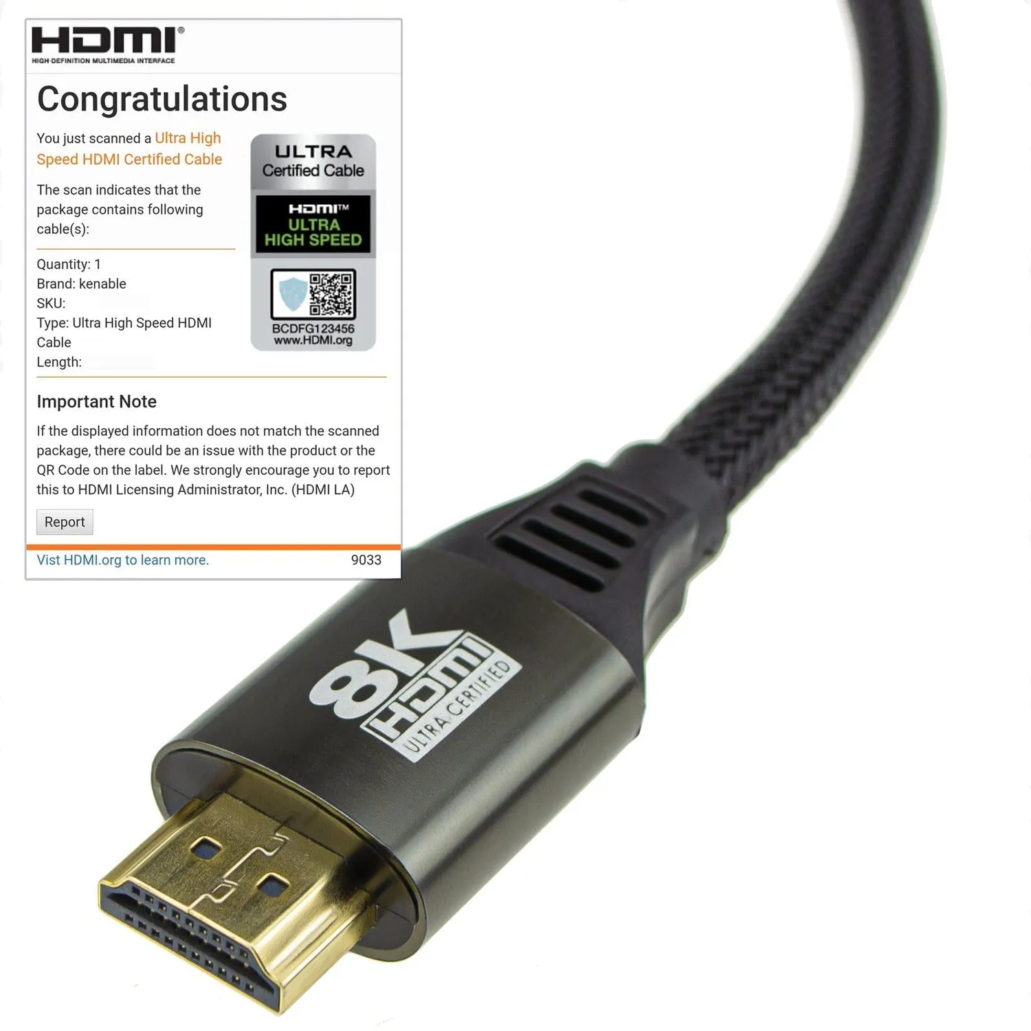 Kenable HDMI 2.1 Kabel 8K 0,5m schwarz Metall 48G