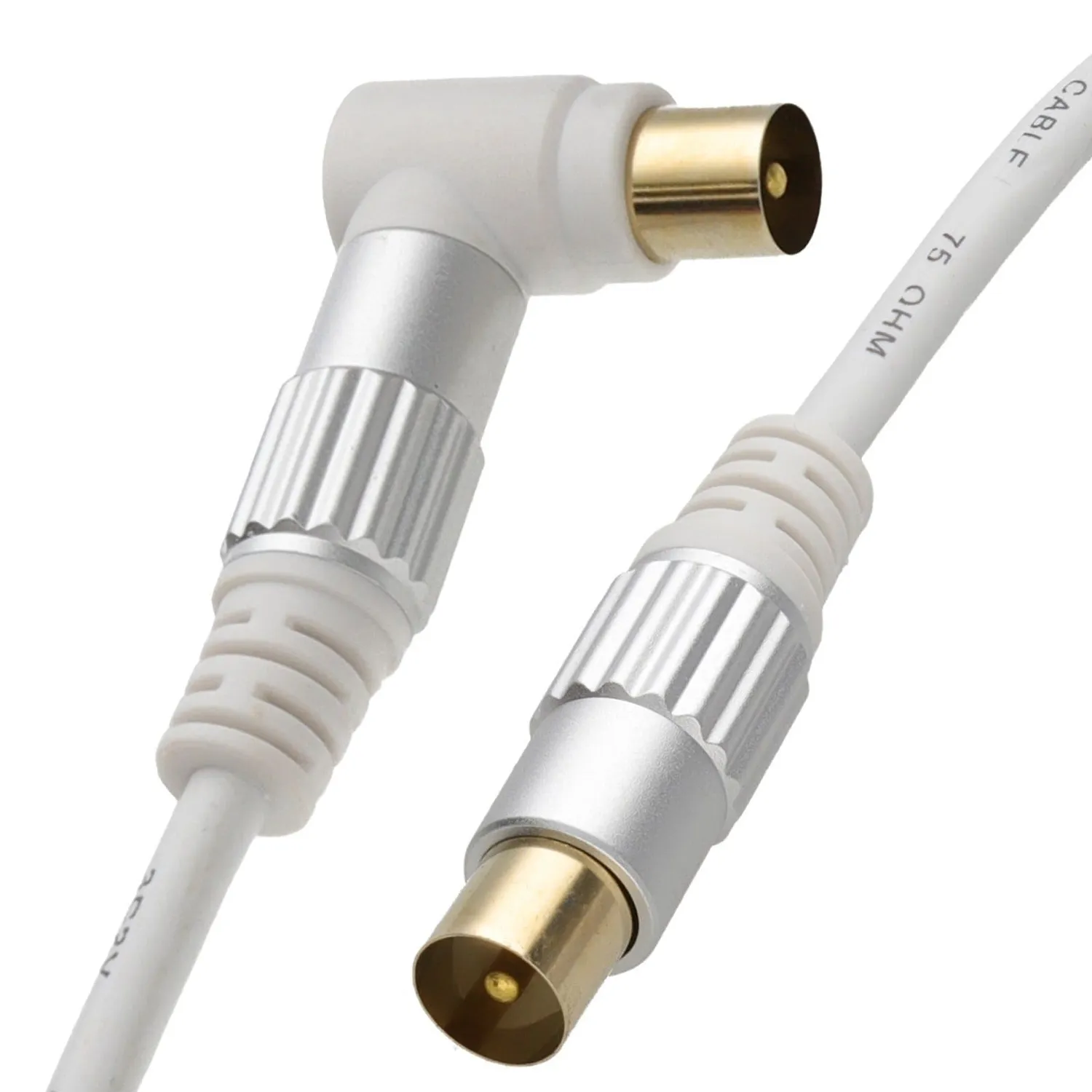 Kenable RF Antennenkabel 90° gewinkelt 1m weiß Gold