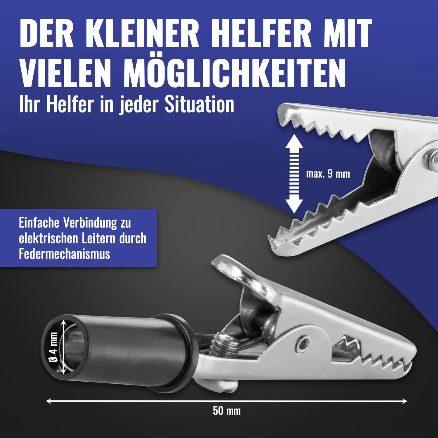 Poppstar Krokodilklemmen 50mm 10 Stück schwarz-rot Metall