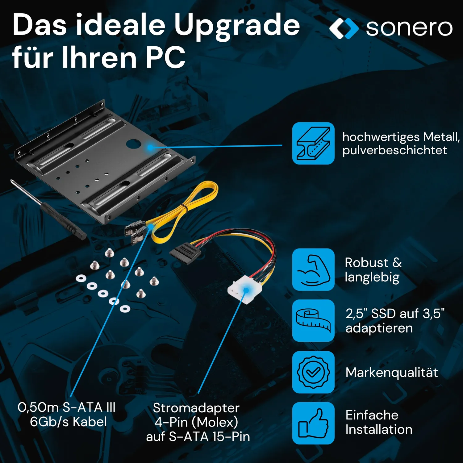 Sonero X-SATA-SET01 SSD Einbaurahmen 2,5 auf 3,5 Zoll